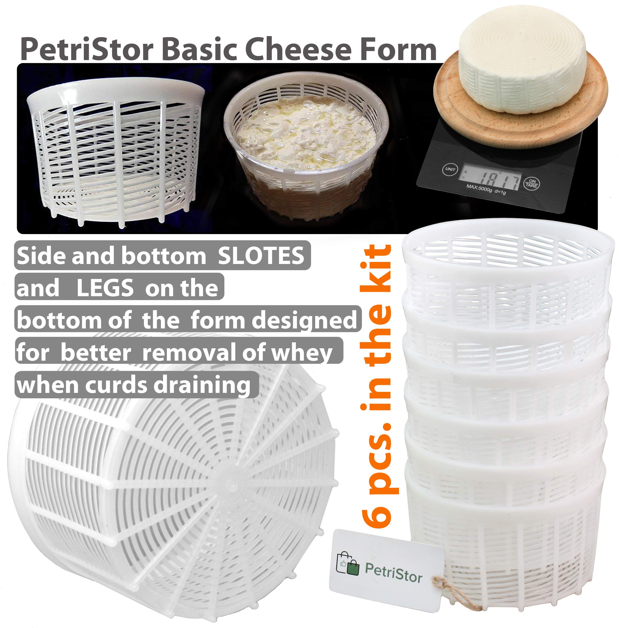 6-Piece Soft Cheese Mold Set for Homemade Cheese Making - 1.25QT Small Cheese Basket Mold for Feta, Ricotta & Cream Cheese - DIY Cheese Making Supplies - Perfect for Artisan Cheesemaking at Home (Molde Para Queso Fresco Casero) - Great for Gifts, Cooking Classes & Farmhouse Kitchens
