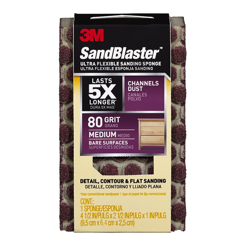 3M SandBlaster Sanding Sponge 20908 - 100 Pack Maroon 80 Grit Coarse Sandpaper Sponge for Wood, Metal & Drywall - Perfect for DIY Projects, Home Repair & Automotive Sanding