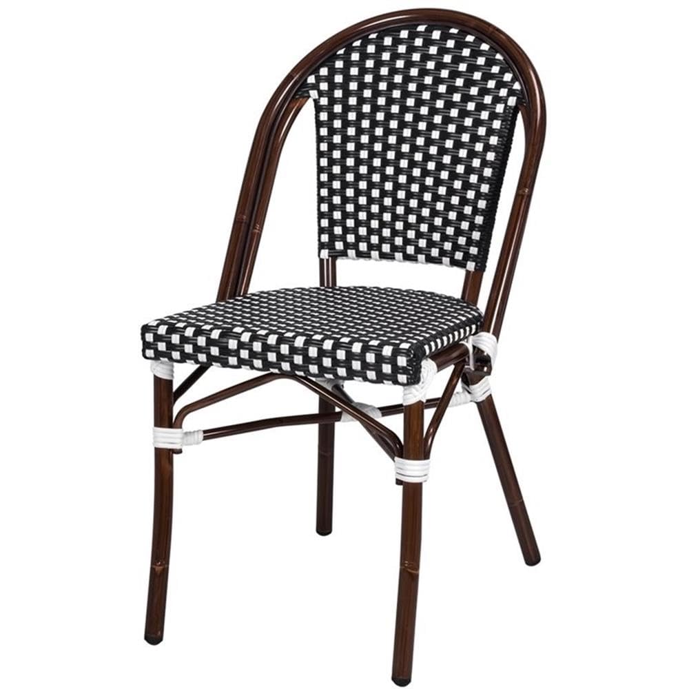 Black & White Paris Resin Wicker Patio Dining Side Chair - Weather-Resistant Outdoor Seating for Garden, Balcony & Poolside Relaxation