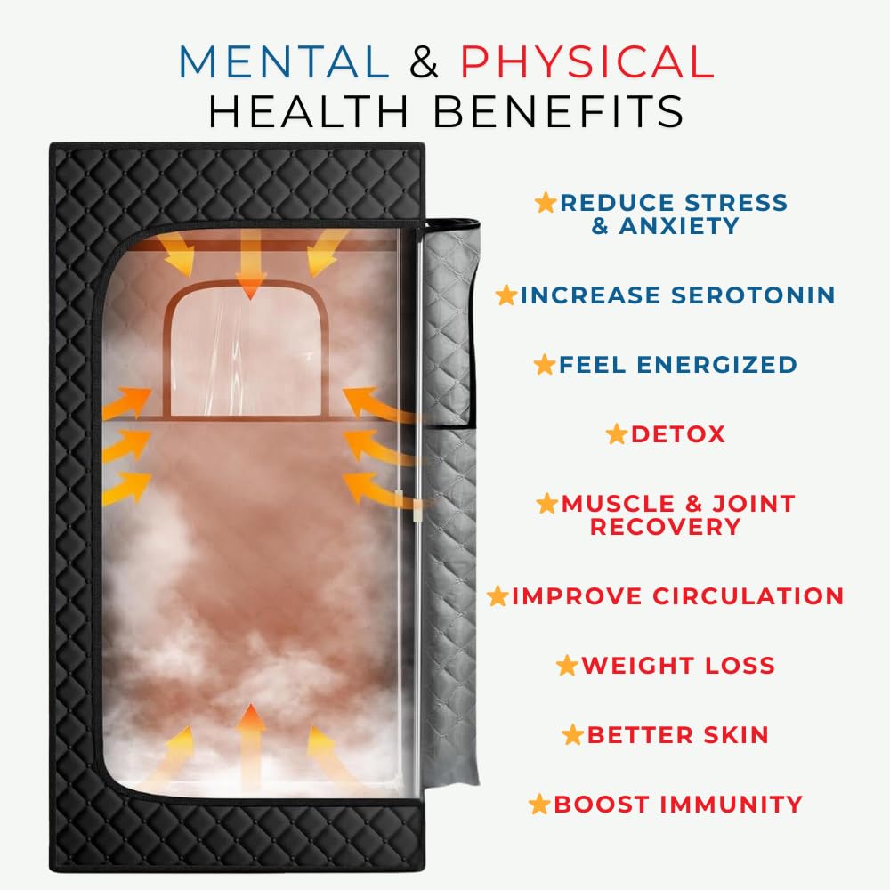 ONERVA™ Portable Steam Sauna Tent for Home - 3L Steamer, 130°F Heat, Remote Control & Folding Chair (Black) | Personal Detox, Relaxation & Weight Loss Solution | Perfect for Home Spa, Yoga Recovery & Stress Relief