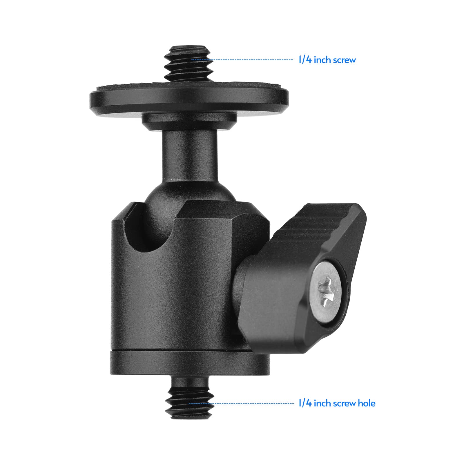 Andoer Mini Ballhead Adapter for Camera Tripod - Aluminum Alloy 1/4 Inch Screw Connector with Bottom Screw Hole - Perfect for DSLR, Mirrorless & Action Cameras - Ideal for Photography, Vlogging & Outdoor Shooting