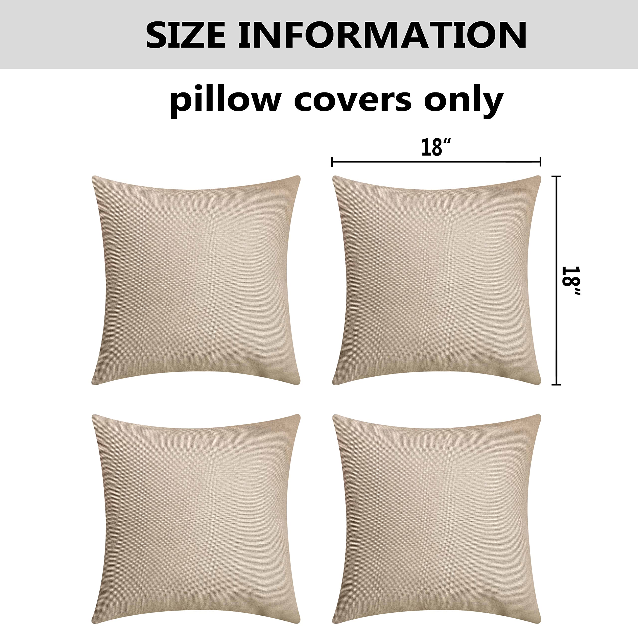 Premium Waterproof Linen Pillow Covers Set of 4 - 18 Inch (45cm) Outdoor/Indoor Decorative Throw Pillow Cases for Patio, Couch, Sofa & Bed - Light Linen Fabric for All-Weather Comfort & Style