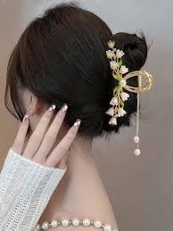 Korean Style Rose Petals Butterfly Tassel Hair Clips - Large Fashion Shark Hair Claws for Women & Girls | Gold Hair Accessories for Weddings, Parties & Daily Styling (Style 1)