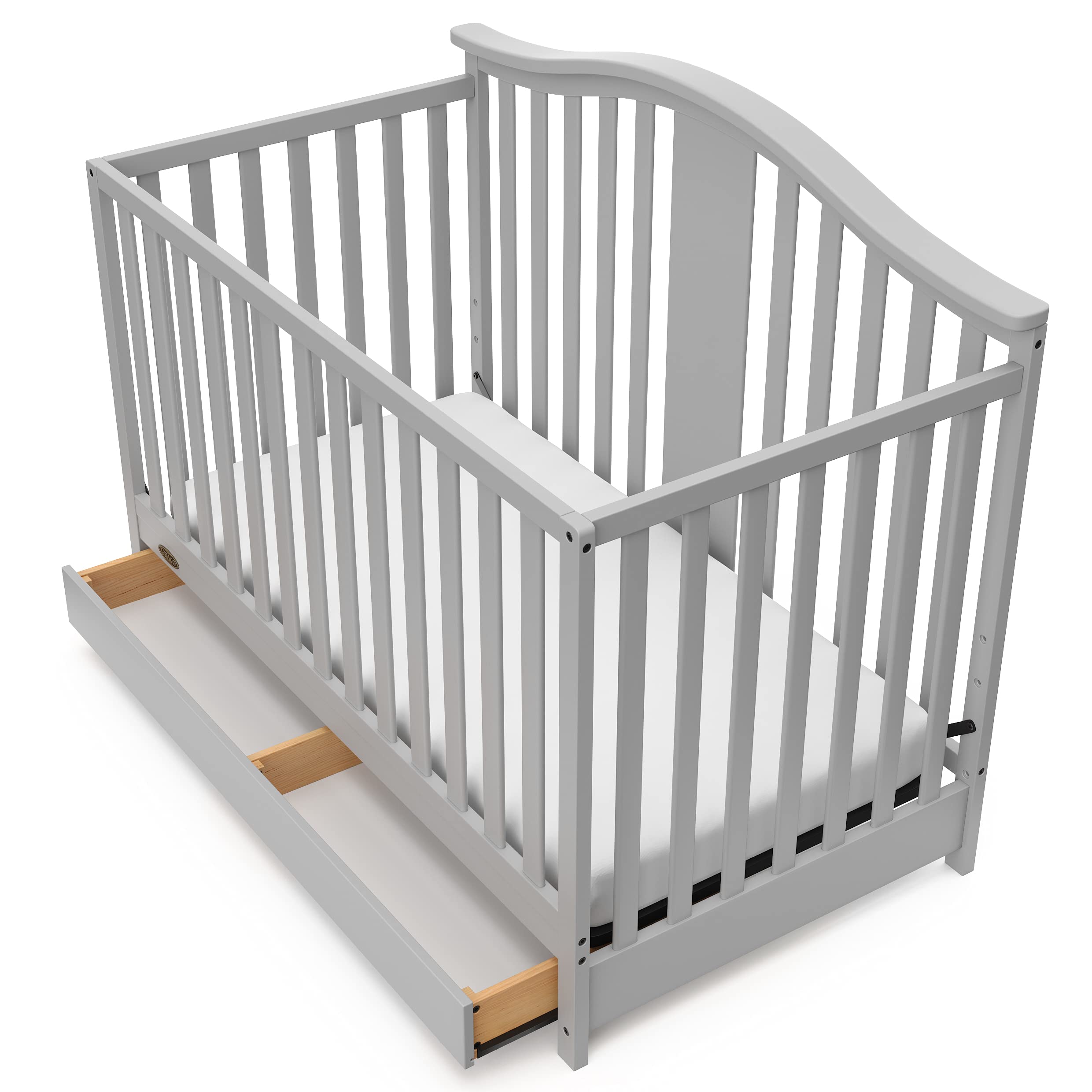 Graco Solano 4-in-1 Convertible Crib with Storage Drawer in Pebble Gray – GREENGUARD Gold Certified, Converts to Toddler & Full-Size Bed | Safe Nursery Furniture for Baby & Kids Room | Space-Saving Design with Built-in Storage