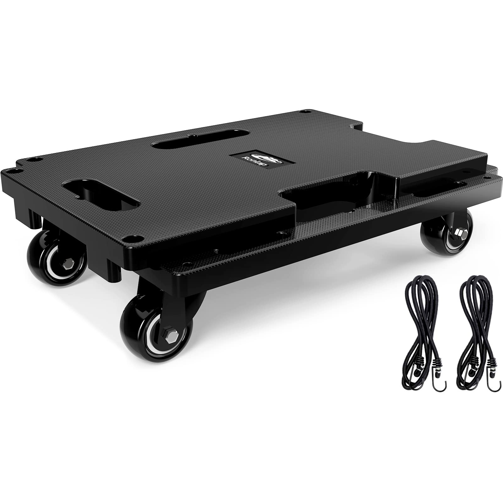 Ronlap Heavy Duty Furniture Dolly Cart - 440 Lbs Capacity Interlocking Moving Dolly with 4 Wheels & 2 Ropes - Flat Utility Roller for Furniture, Appliances, Boxes - Perfect for Home Moving, Warehouse & Office Relocation (1 Pack, Black)