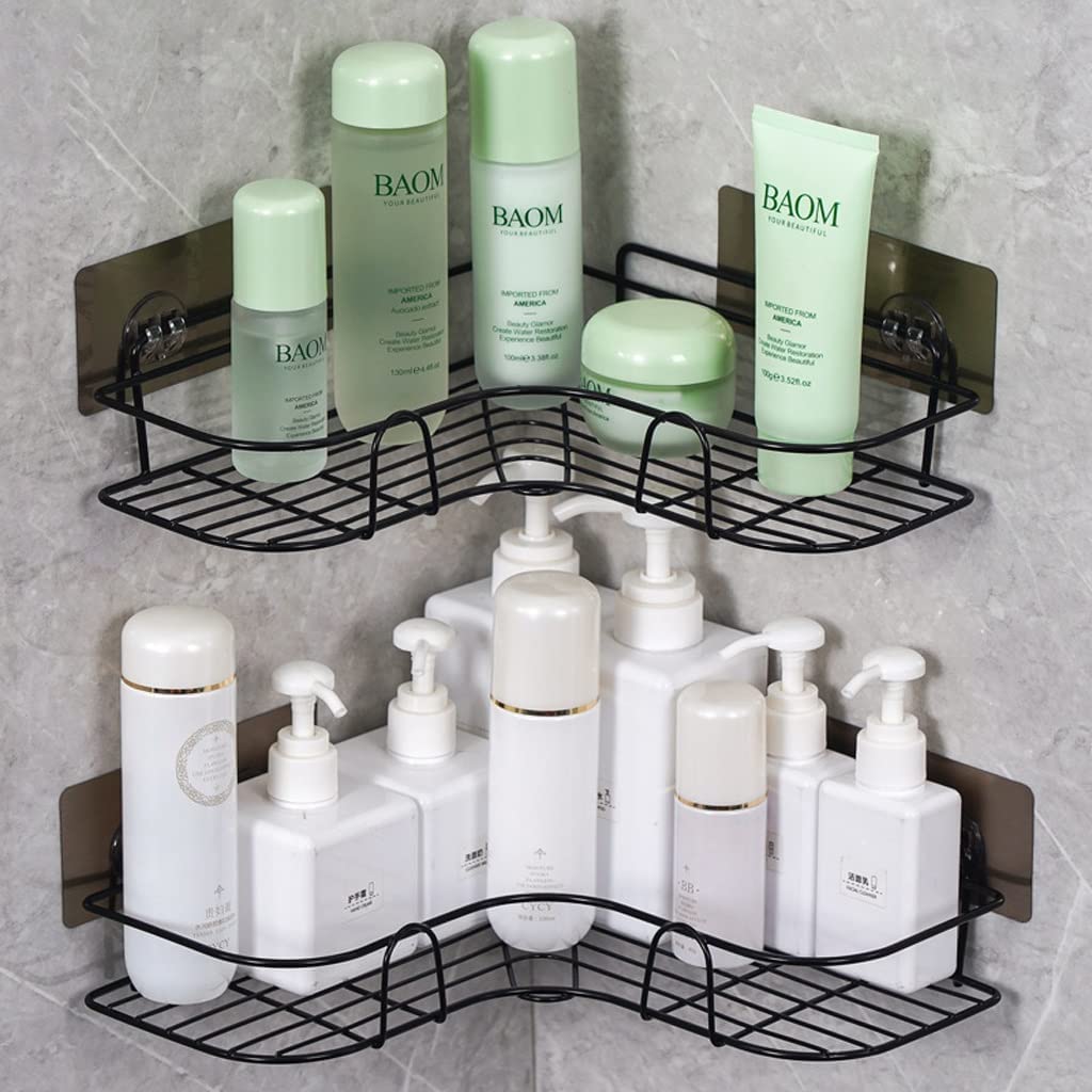 MUSUMI No-Drill Wall Mounted Bathroom Shelf - Rustproof Stainless Steel Storage Organizer for Toilet, Kitchen & Shower - Space Saving Hanging Basket for Bath Towels, Soap & Toiletries (Black) - Perfect for Small Bathrooms & Apartments