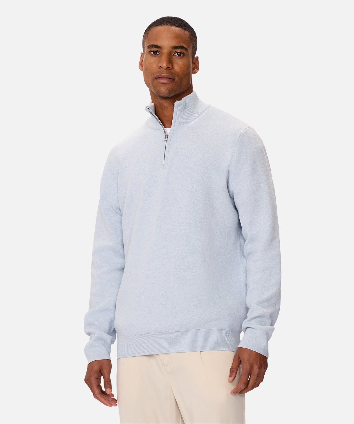 Lakewood Zip Neck Knit Sweater - Light Blue Marle Pullover for Men | Casual Winter Wear & Layering Essential