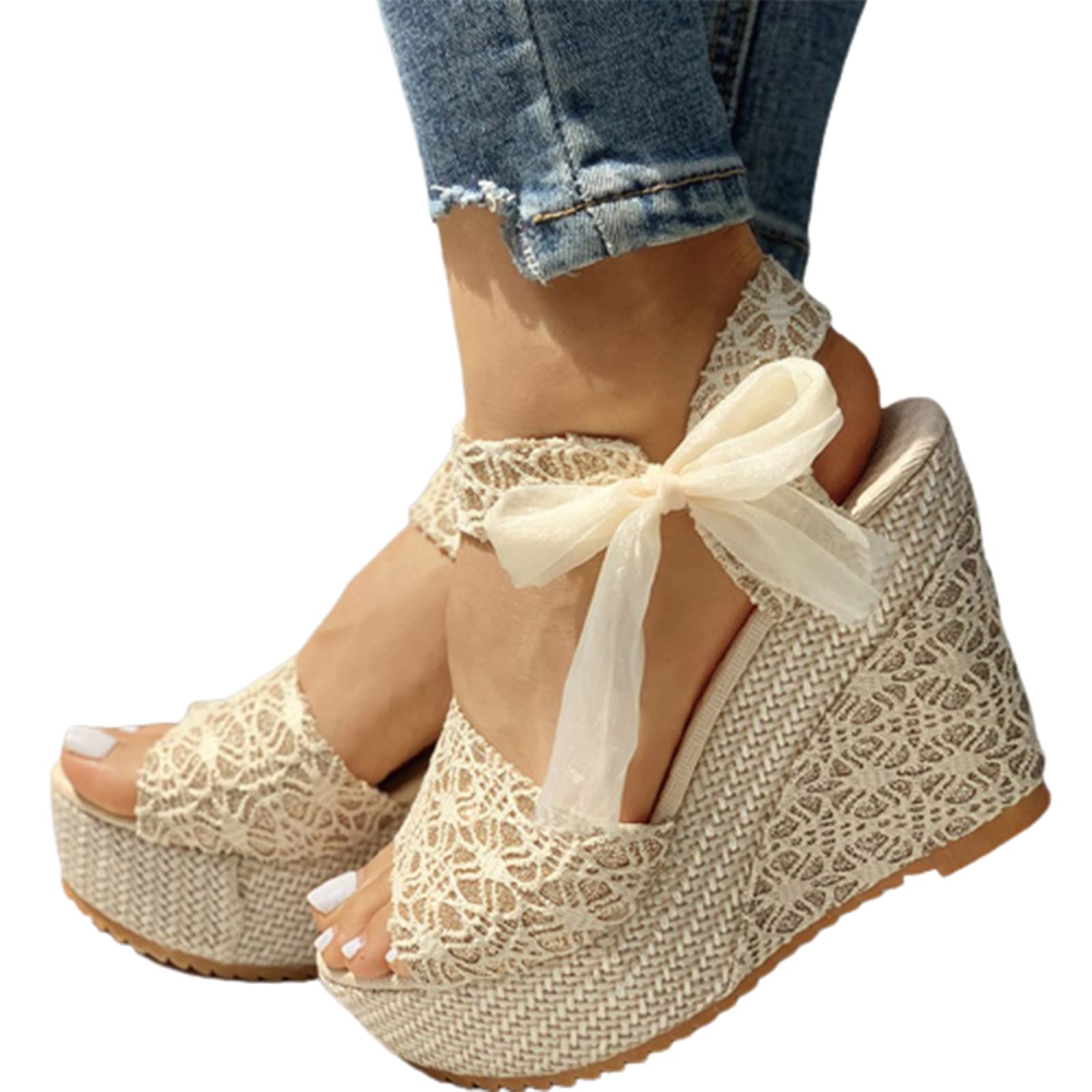 Women's Lace Summer Wedge Sandals - Comfortable High Heel Platform Shoes for Casual, Party & Beach Wear | Breathable Leisure Footwear for Women