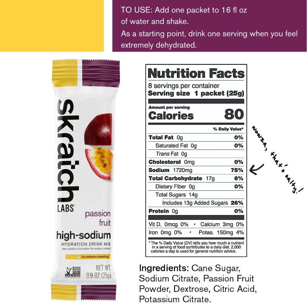Skratch Labs High Sodium Hydration Drink Mix Singles - Electrolyte Powder for Runners, Cyclists & Athletes - Perfect for Workouts, Hiking & Outdoor Activities