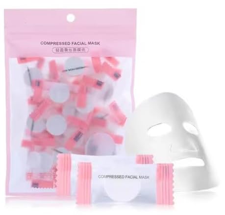50-Pack Disposable Non-Woven Spa Facial Sheet Masks | Hydrating & Compressed DIY Face Mask for Skincare | Perfect for At-Home Spa, Travel, and Professional Salon Use