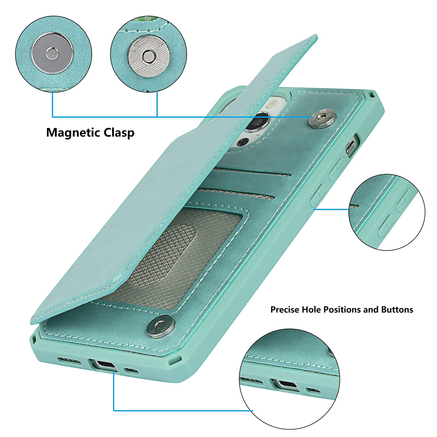 Premium iPhone 12 Pro Max Wallet Case with RFID Blocking - PU Leather Card Holder & Wrist Strap for Women (6.7 Inch, Macaron Mint) | Perfect for Everyday Use, Travel & Contactless Payments