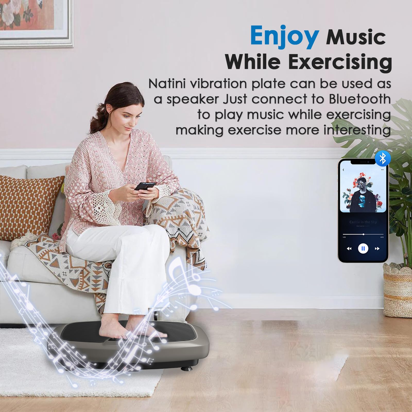 Whole Body Vibration Plate Machine for Home Workout - Lymphatic Drainage, Weight Loss & Fitness Training with Pilates Bar & Resistance Bands (Remote Included) - Perfect for Home Gym, Physical Therapy & Recovery