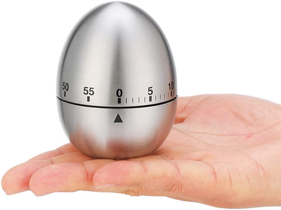 LIMBANI BROTHERS Stainless Steel Egg-Shaped Kitchen Timer - Manual Mechanical Countdown Timer with Loud Alarm for Cooking, Baking & Kids Activities (Silver) - Perfect for Home, Classroom & Kitchen Use