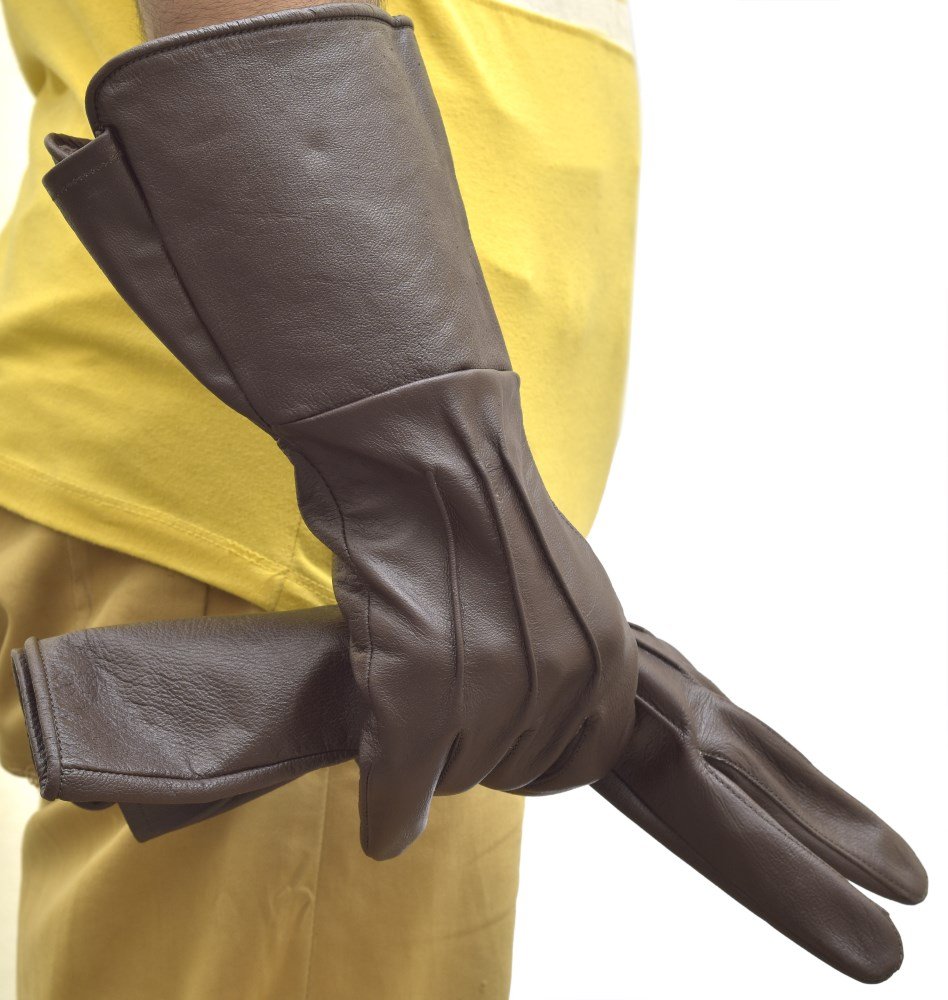Medieval Gauntlet Leather Cosplay Gloves - Long Arm Cuff for LARP, Renaissance Fairs & Costume Parties (Brown, XX-Large) - Perfect for Historical Reenactments & Fantasy Roleplay