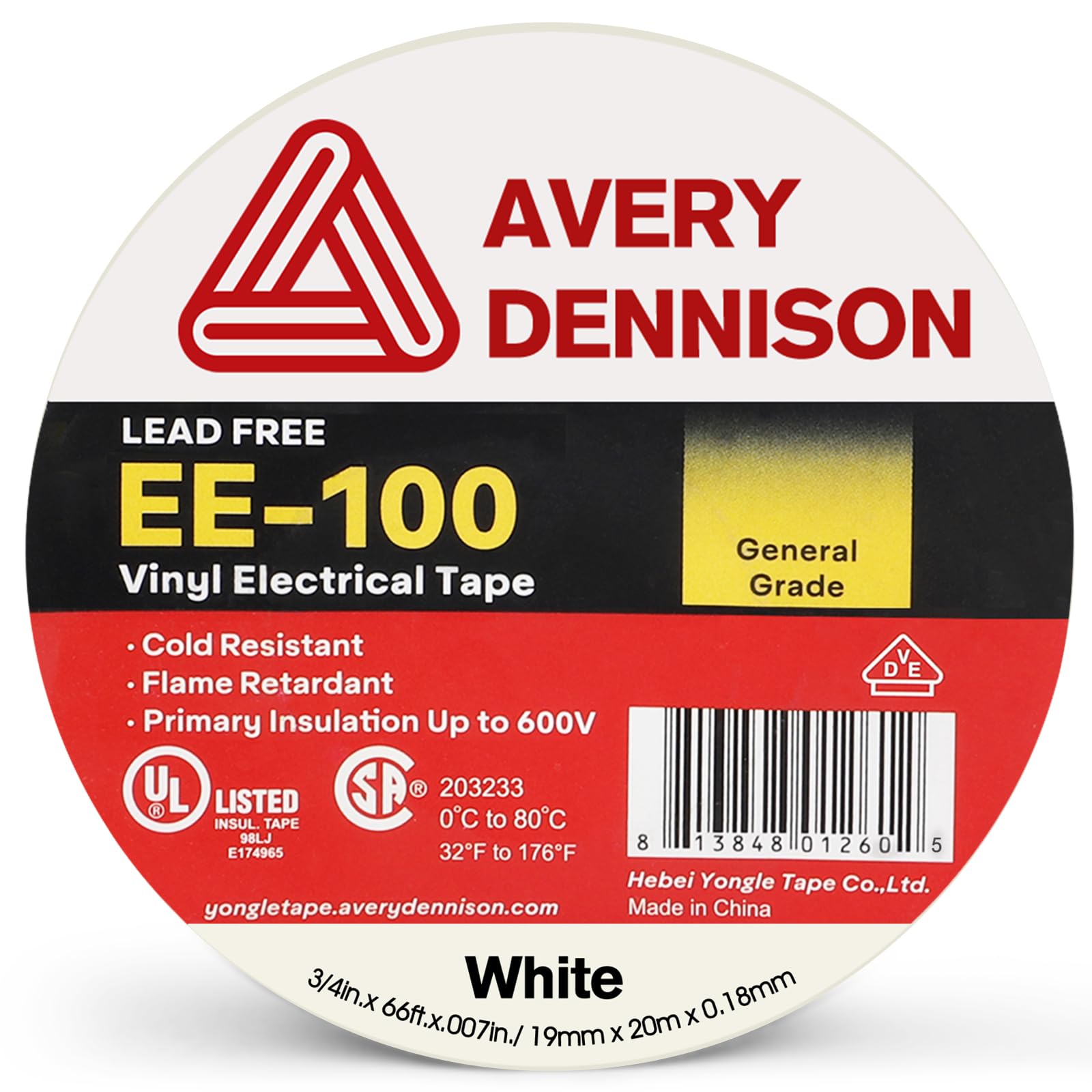 UL/CSA Listed White PVC Electrical Tape - ¾ in x 66 ft, 100 Rolls - Waterproof Insulating Vinyl Tape for Electrical Repairs, Automotive Wiring, HVAC & Equipment Maintenance - Perfect for Home DIY Projects, Electrician Tools & Industrial Applications
