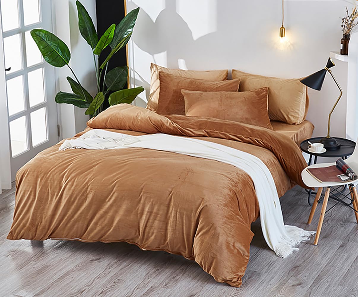 King Size Velvet Orange Sherpa Comforter Set - Soft Fluffy Warm Fuzzy Blanket for Winter Bedding | Pumpkin & Cinnamon Dusty Orange Brown | Perfect for Cozy Nights & Cold Weather