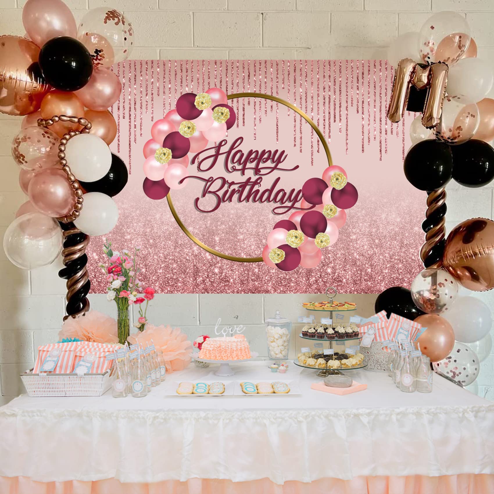 CSFOTO 6x3.6ft Rose Gold Birthday Backdrop - Elegant 16th Birthday Party Decorations for Women | Perfect for Sweet 16 Celebrations, Photo Booths & Special Events