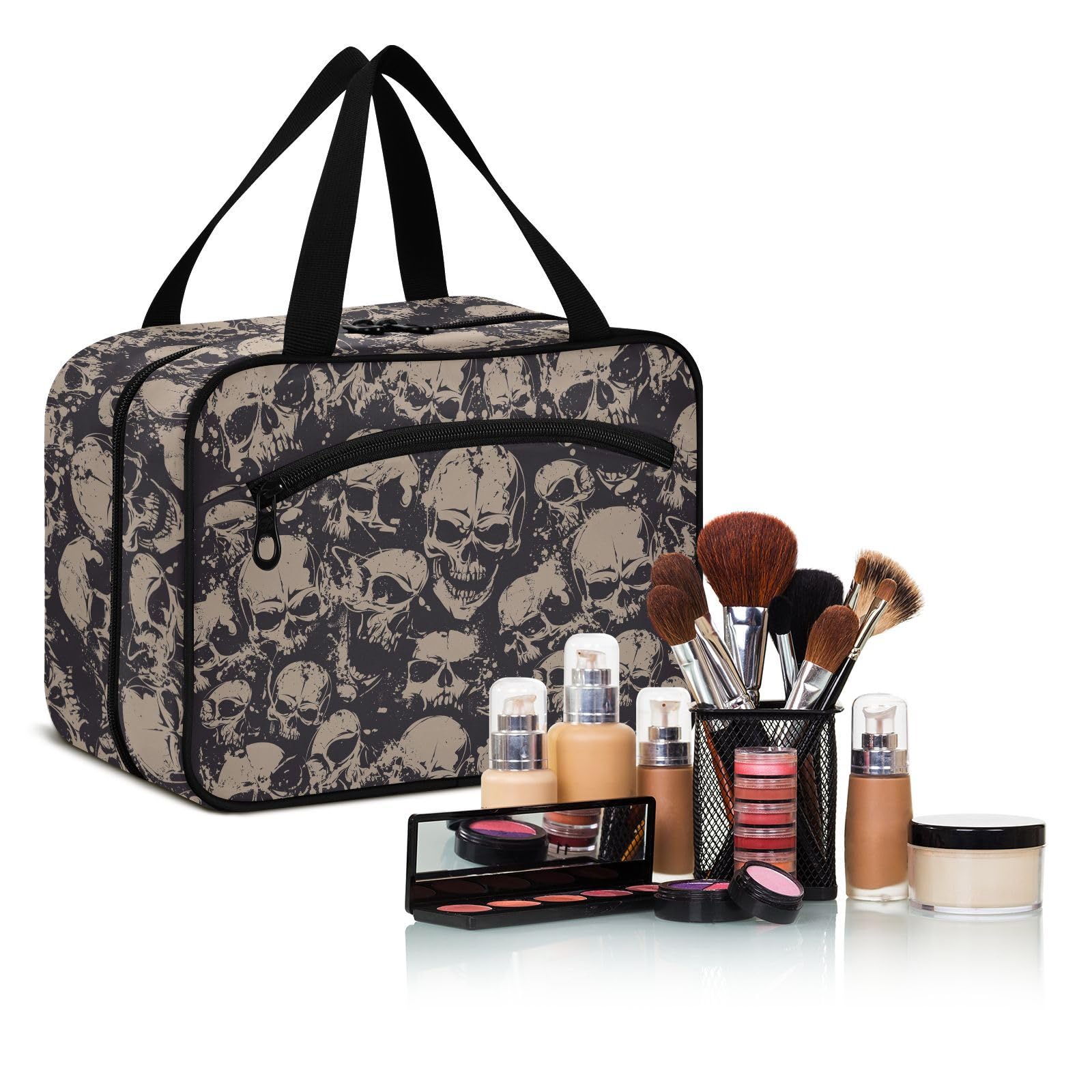 Gothic Grunge Skulls Hanging Toiletry Bag for Women - Clear Travel Cosmetic Organizer, Portable Makeup Wash Bag for Shower, Gym & Vacation Essentials