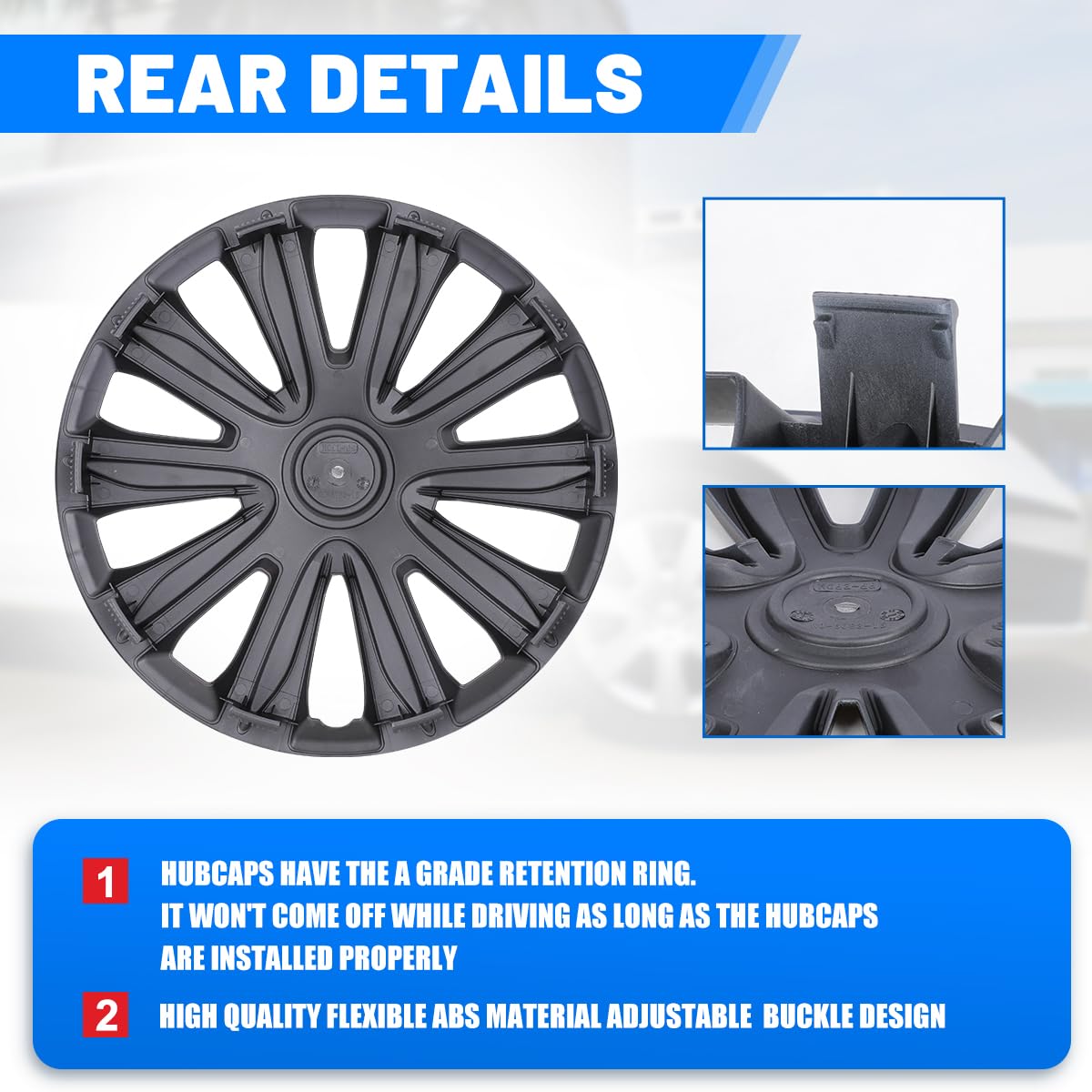 Universal 15 Inch ABS Wheel Rim Covers - Snap-On Hubcaps for Cars, Trucks & SUVs - Durable Black & White Lacquer Design - Set of 4 - Perfect for Tire Rim Replacement & Vehicle Customization