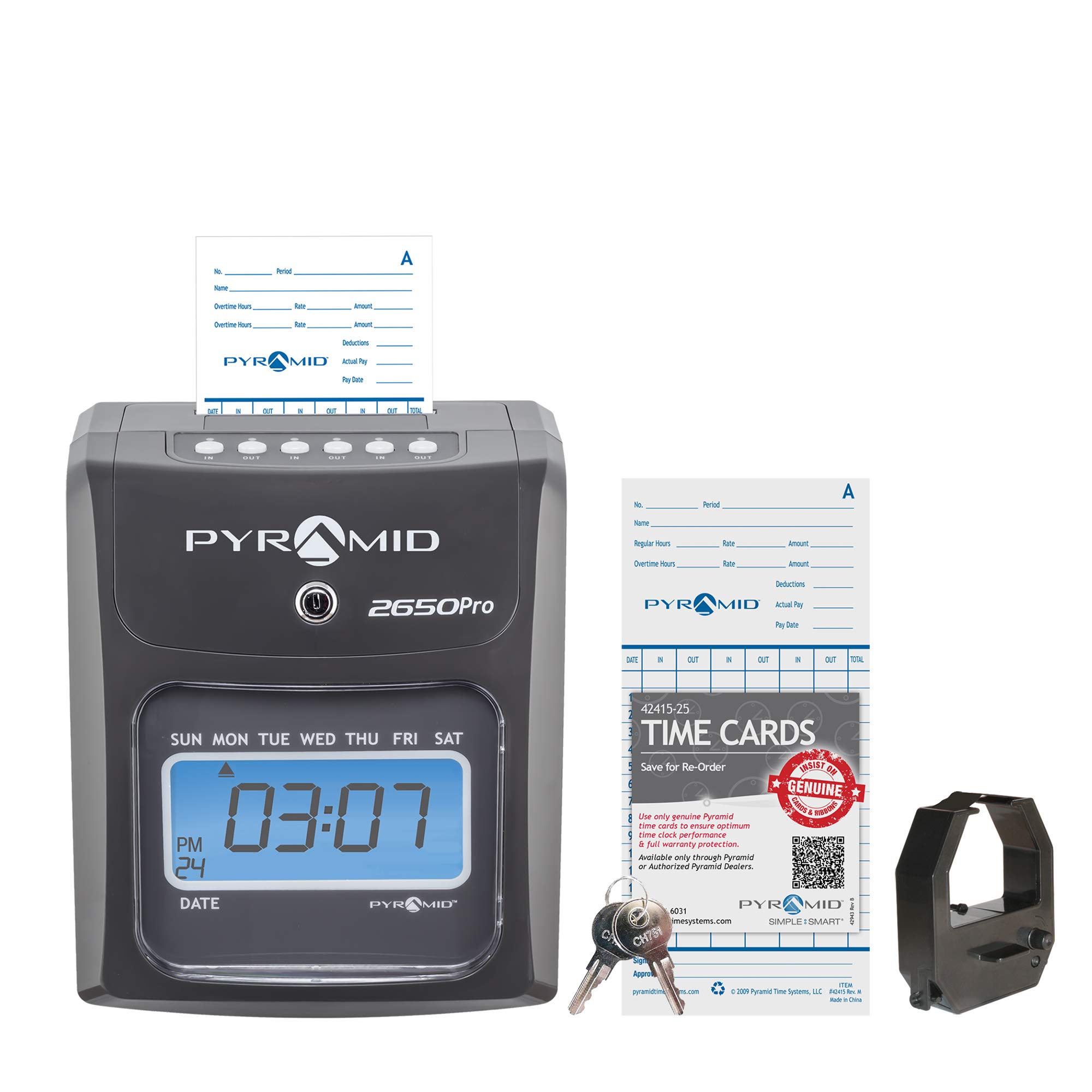 Pyramid 2650 Pro Auto Aligning Time Clock with 25 Time Cards, Ribbon & 2 Security Keys - Charcoal (5
