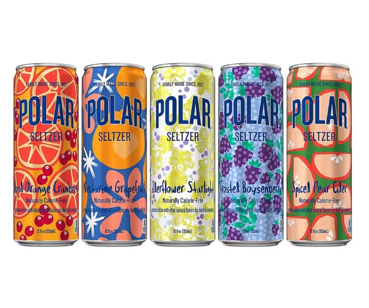 Polar Winter Seasonal Seltzer Variety Pack - 12 Pack (4 Blood Orange Cranberry, 2 Nectarine Grapefruit, 2 Elderflower Starlight, 2 Frosted Boysenberry & 2 Spiced Apple Cider) - 12oz Cans - Perfect for Holiday Parties & Winter Gatherings