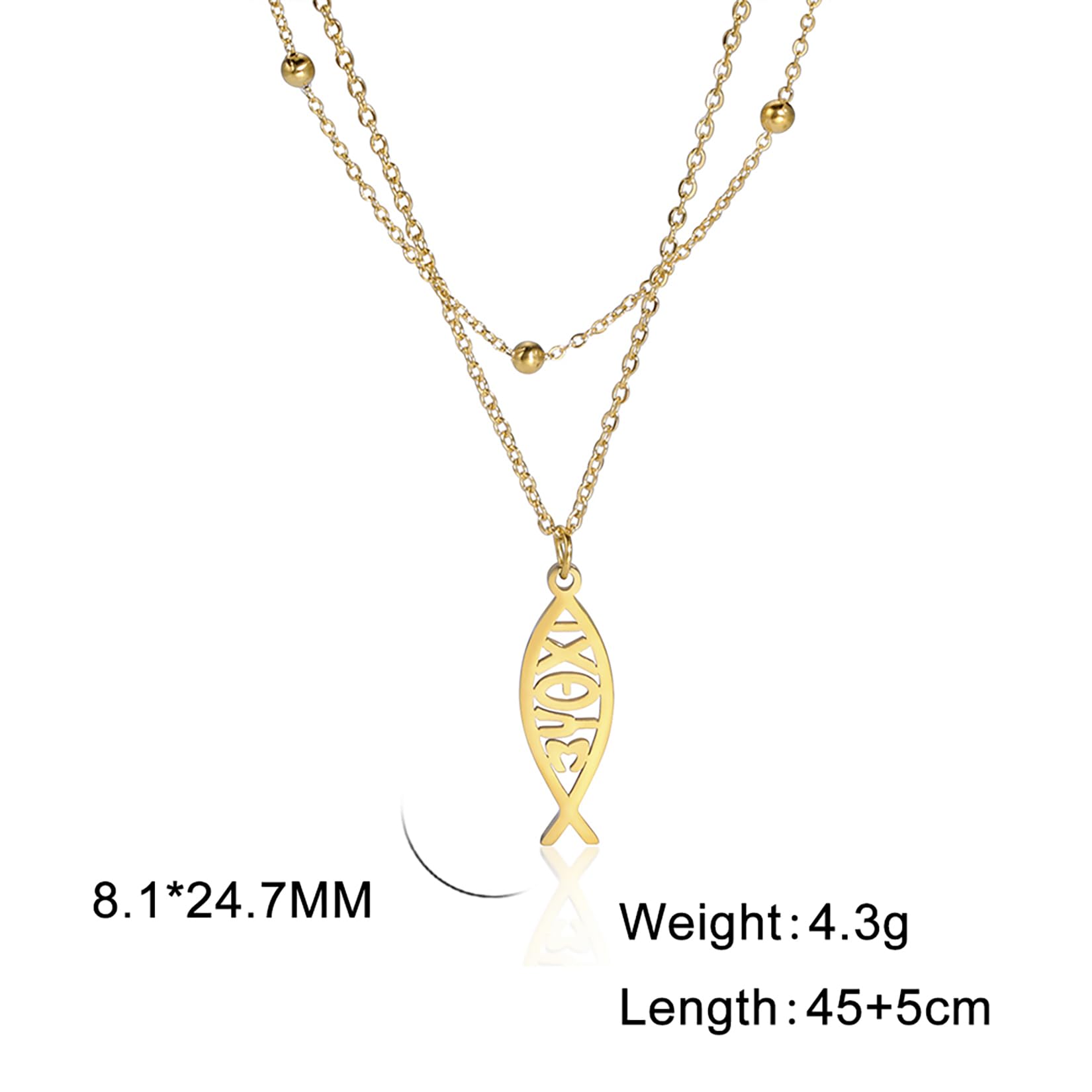 EUEAVAN Christian Jesus Fish Necklace - Ichthus Fish Cross Pendant for Women, Religious Symbol Jewelry Gift for Baptism, Church, Bible Study & Daily Wear