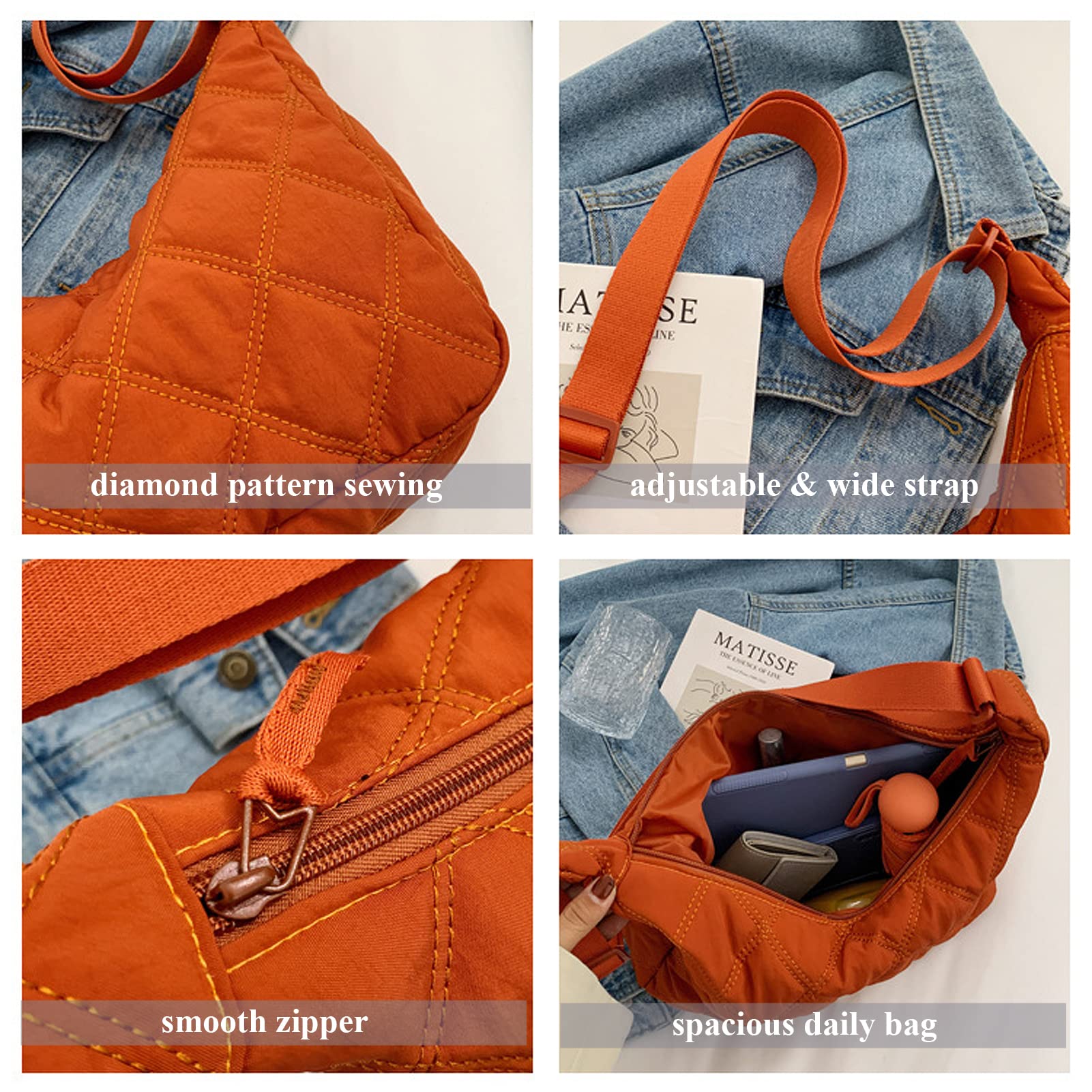 UERRUAM Women's Quilted Puffer Tote Bag - Waterproof Nylon Crossbody Shoulder Bag with Zipper | Perfect for Work, Travel & Daily Use