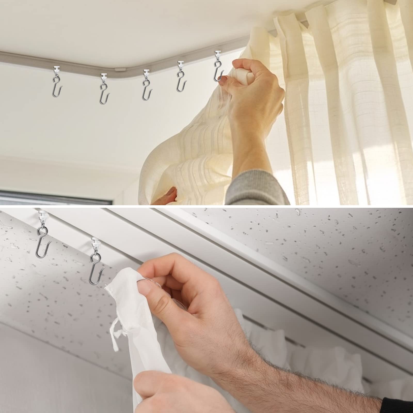 80 Pcs S-Shaped Metal Curtain Hooks with Plastic Gliders - Heavy Duty Ceiling Track Rollers for Drapes, Sheer Curtains & Room Dividers - Perfect for Home, Office & Hotel Decor