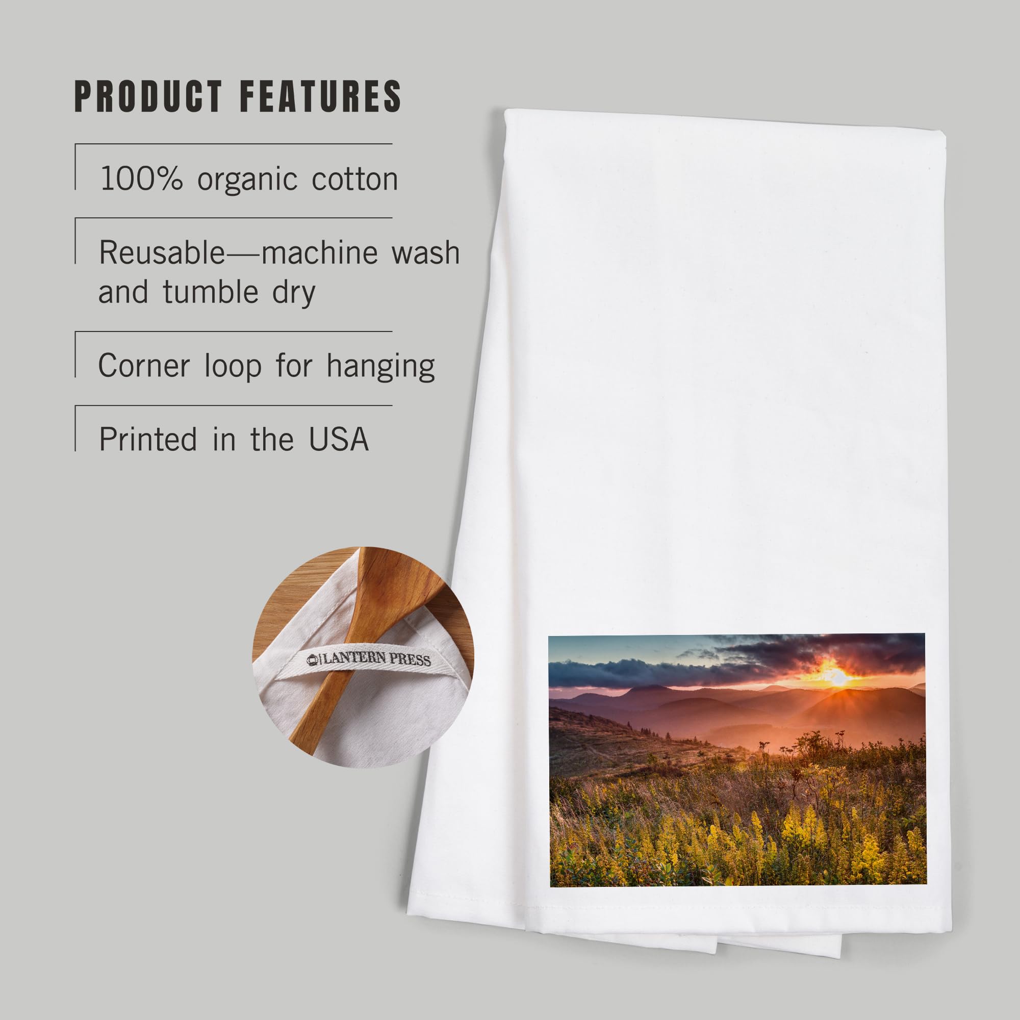 Lantern Press Mountains and Sunset 100% Cotton Tea Towel - Decorative Hand Towel for Kitchen & Home Decor | Perfect for Drying Dishes, Gift Giving & Farmhouse Style Decor