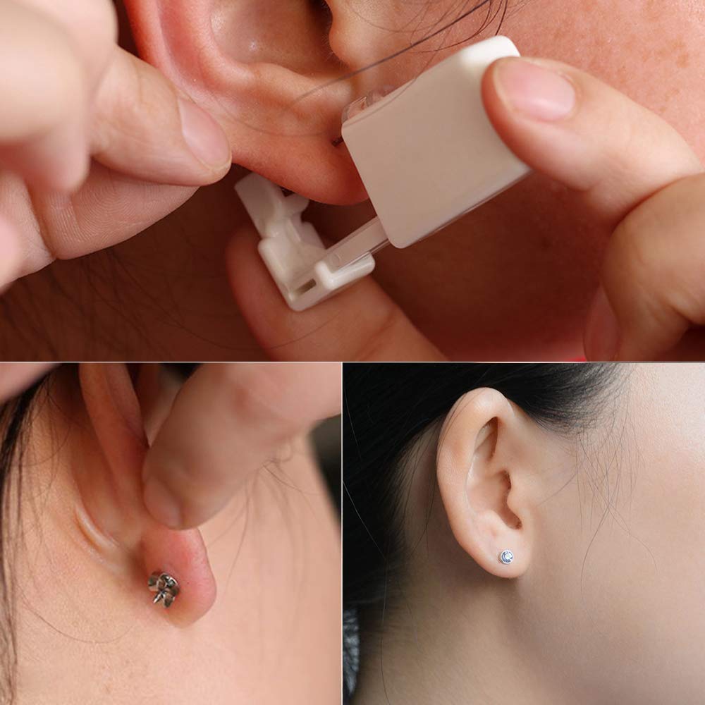 6PCS Disposable Self Ear Piercing Kit - Stainless Steel Ear Piercing Gun with 4mm Studs - Safe & Easy DIY Ear Piercing for Adults & Teens - Perfect for Home Use, Gifts, and First-Time Piercing