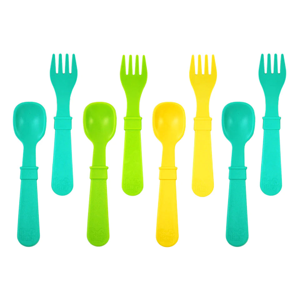 Reusable Eco-Friendly Silicone Baby Utensils Set - 8 Pack for Toddlers & Kids - BPA-Free, Soft Grip Spoons & Forks - Perfect for Baby-Led Weaning, Travel & Daycare Use