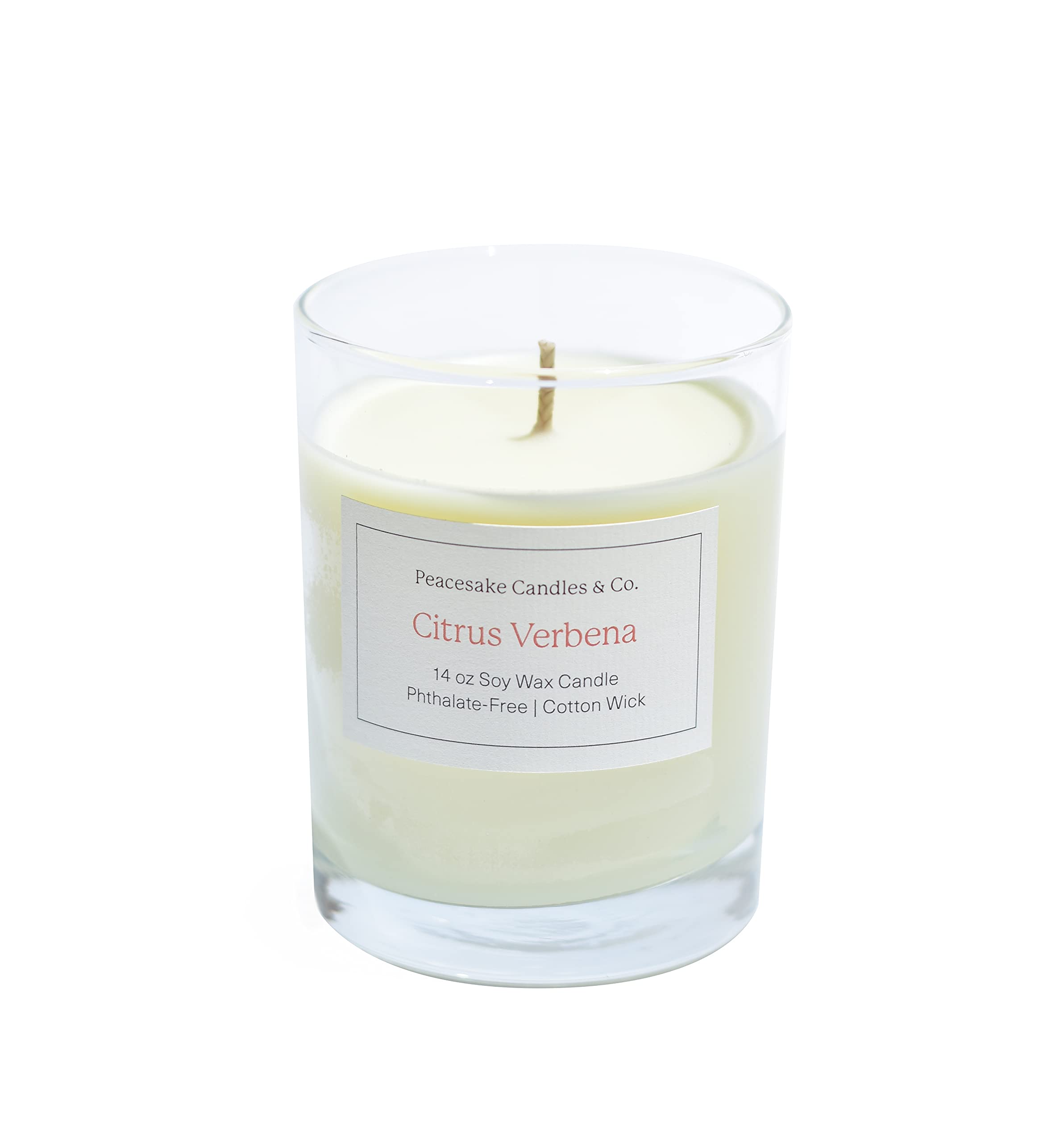 Citrus Verbena Scented Soy Wax Candle - 100% Handmade, 14oz by Peacesake Candles & Co | Perfect for Home Relaxation, Yoga & Aromatherapy