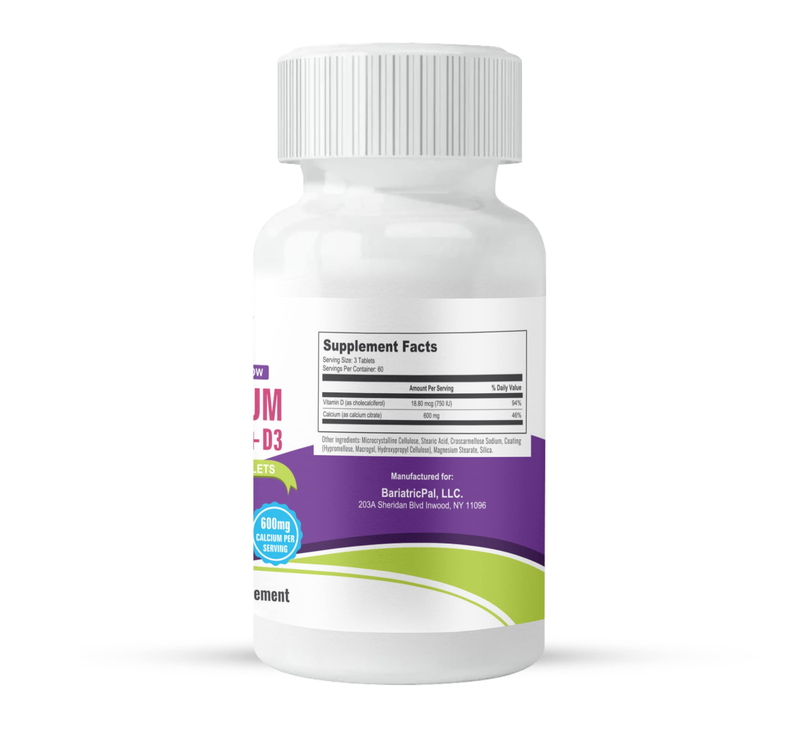 BariatricPal Easy Swallow Calcium Citrate 600mg with Vitamin D3 - 180 Coated Tablets (6 Month Supply) for Strong Bones & Joint Support - Ideal for Seniors, Post-Surgery Recovery & Weight Loss Patients