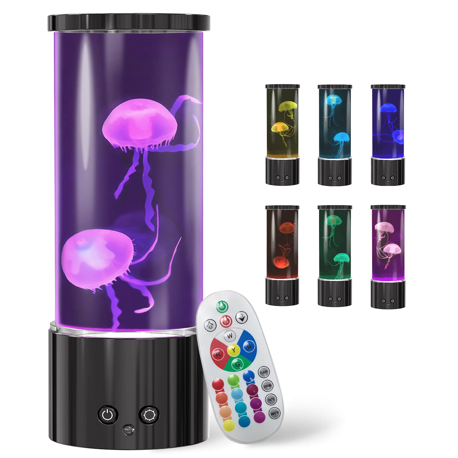 FBSPORT Jellyfish Lava Lamp - 17 Color Changing LED Night Light with Remote Control, Jellyfish Aquarium Tank for Kids & Adults - Perfect for Home, Office, Bedroom Decor & Christmas Gifts (Black)