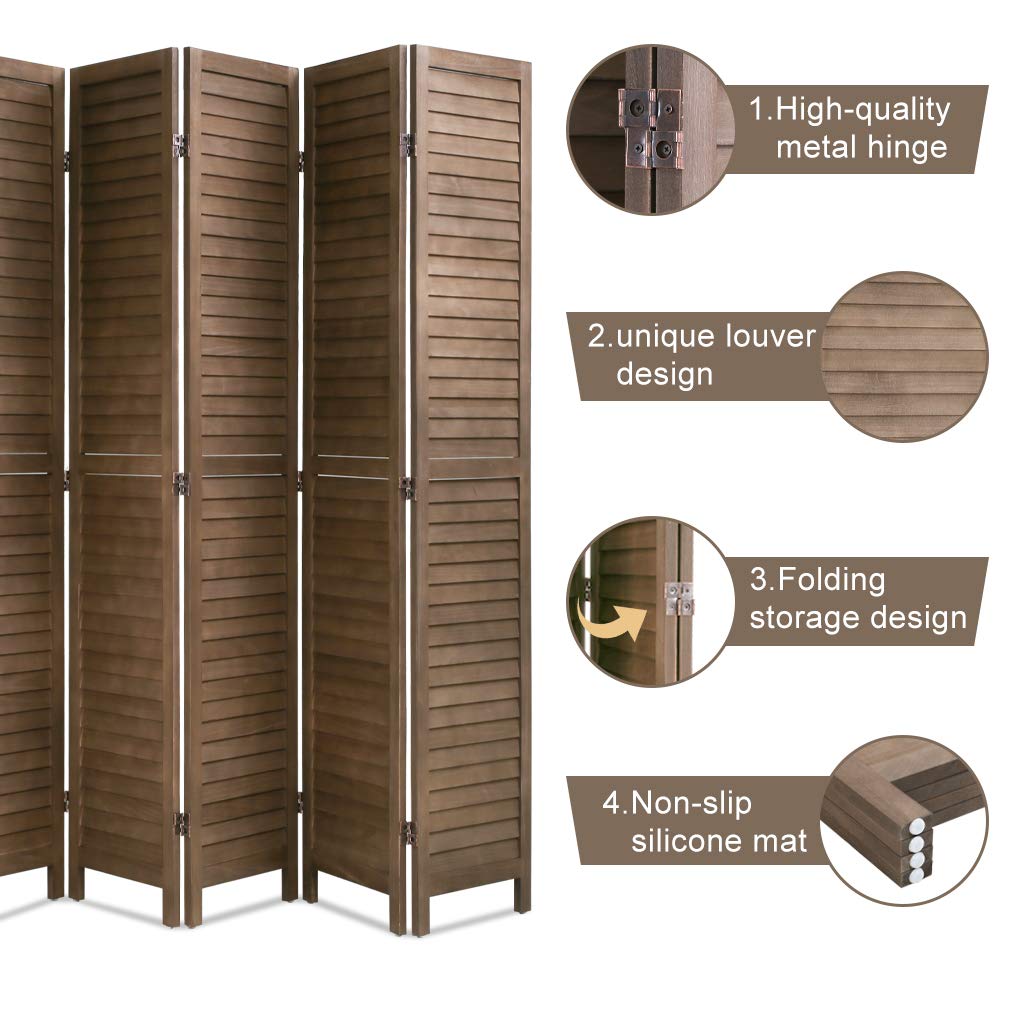 6 Panel Wood Room Divider Screen - 5.75 Ft Tall Folding Privacy Partition for Home, Office, Bedroom & Restaurant - 68.9