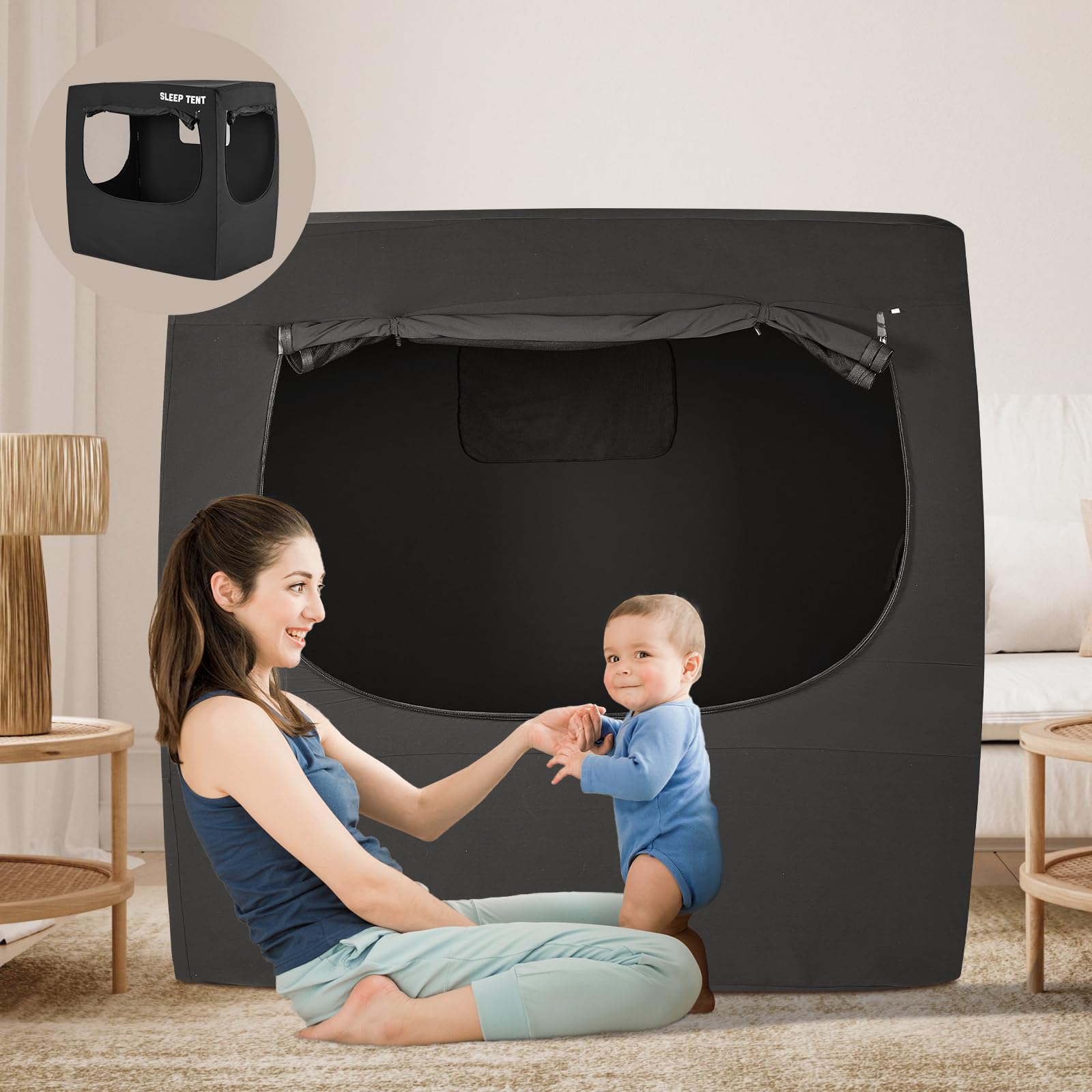 Blackout Sleep Tent for Babies & Toddlers - Pack N Play & Crib Cover with 4 Large Vents, Blocks 98% Light for Better Sleep | Breathable Baby Sleep Pod for Nursery, Travel & Daycare Use