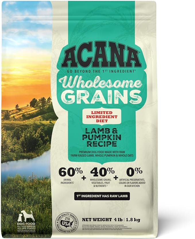 Acana Singles Wholesome Grains Dry Dog Food - Lamb & Pumpkin Recipe - Grain-Inclusive Nutrition for Adult Dogs - Perfect for Sensitive Stomachs & Allergies - Indoor & Outdoor Feeding