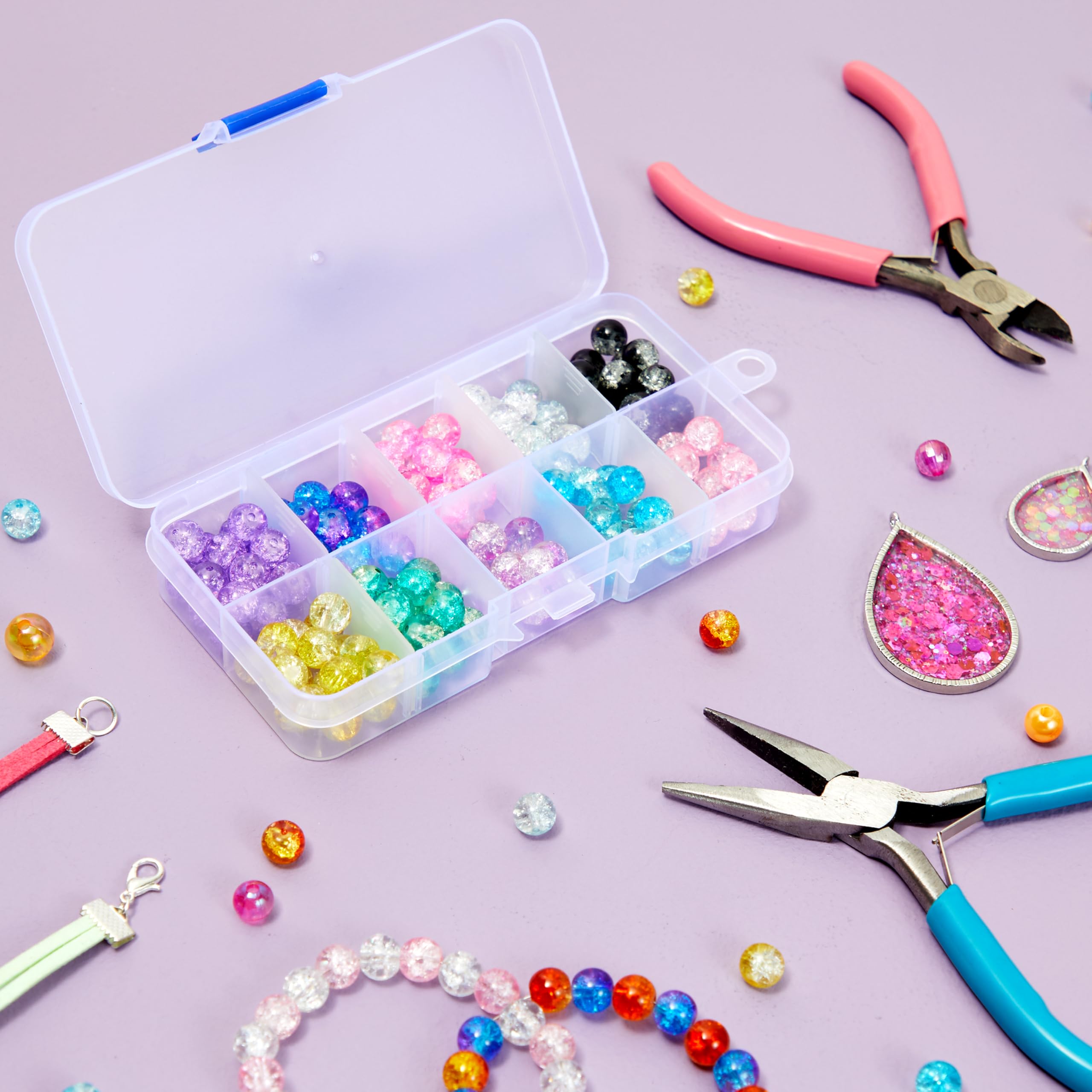 12 Pack Mini Clear Plastic Storage Containers with 10 Grid Dividers - Small Organizer Box for Beads, Buttons, DIY Jewelry Making, Fishing Tackle (2.5 x 5 Inches) - Perfect for Craft Supplies, Office Accessories & Travel Essentials