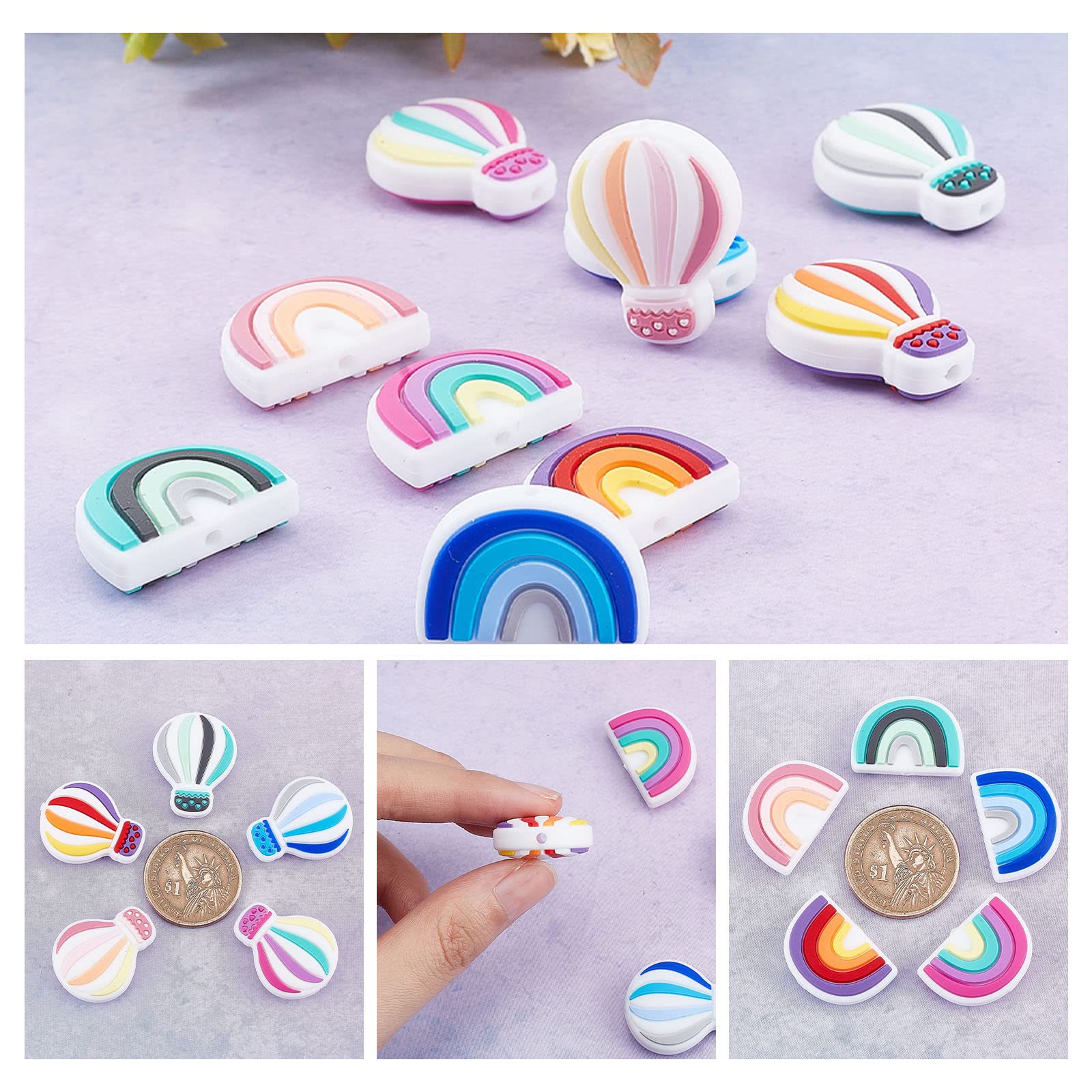 SUNNYCLUE Silicone Beads Rainbow Hot Air Balloon Charms for DIY Jewelry Making - Bracelets & Necklaces