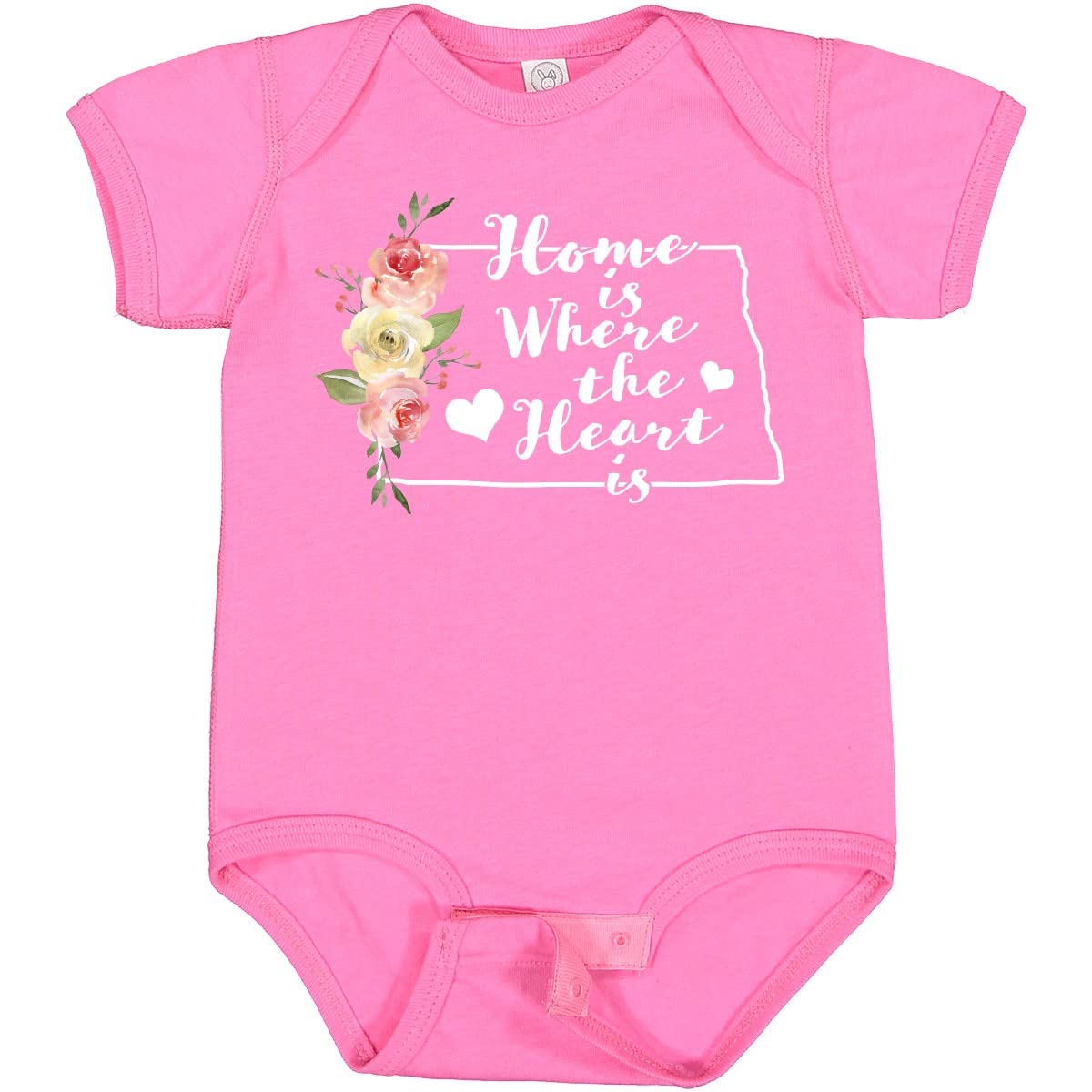 Inktastic North Dakota Home is Where The Heart is Watercolor Baby Bodysuit - Soft Cotton Infant Onesie for Newborns, Baby Showers & Family Photos