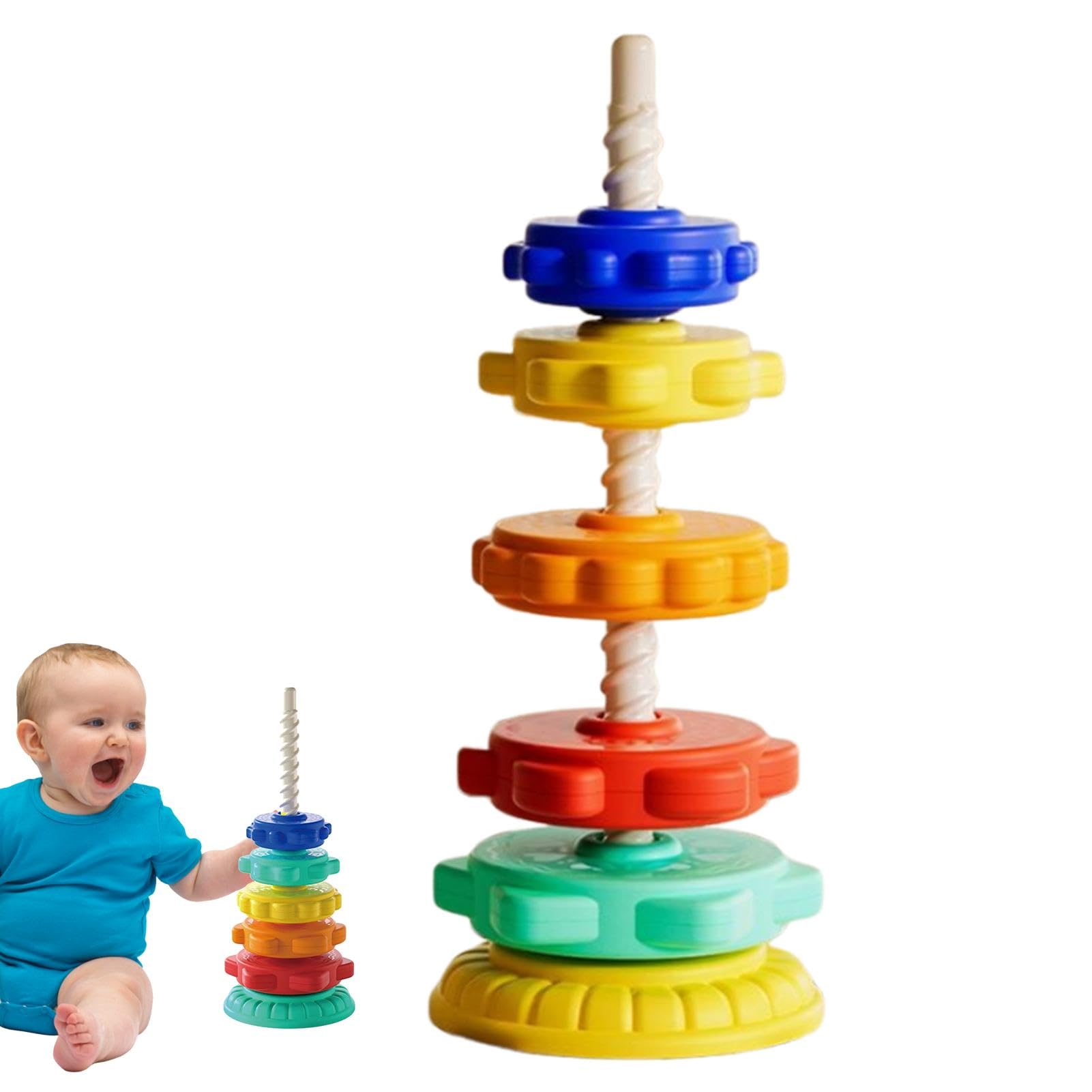 Rainbow Stacking Tower Toy for Toddlers - Educational Sensory Learning Stacking Rings, Colorful Rotating Battery-Powered Spinning Toy for Kids Development | Perfect for Early Learning, Montessori Play & Birthday Gifts