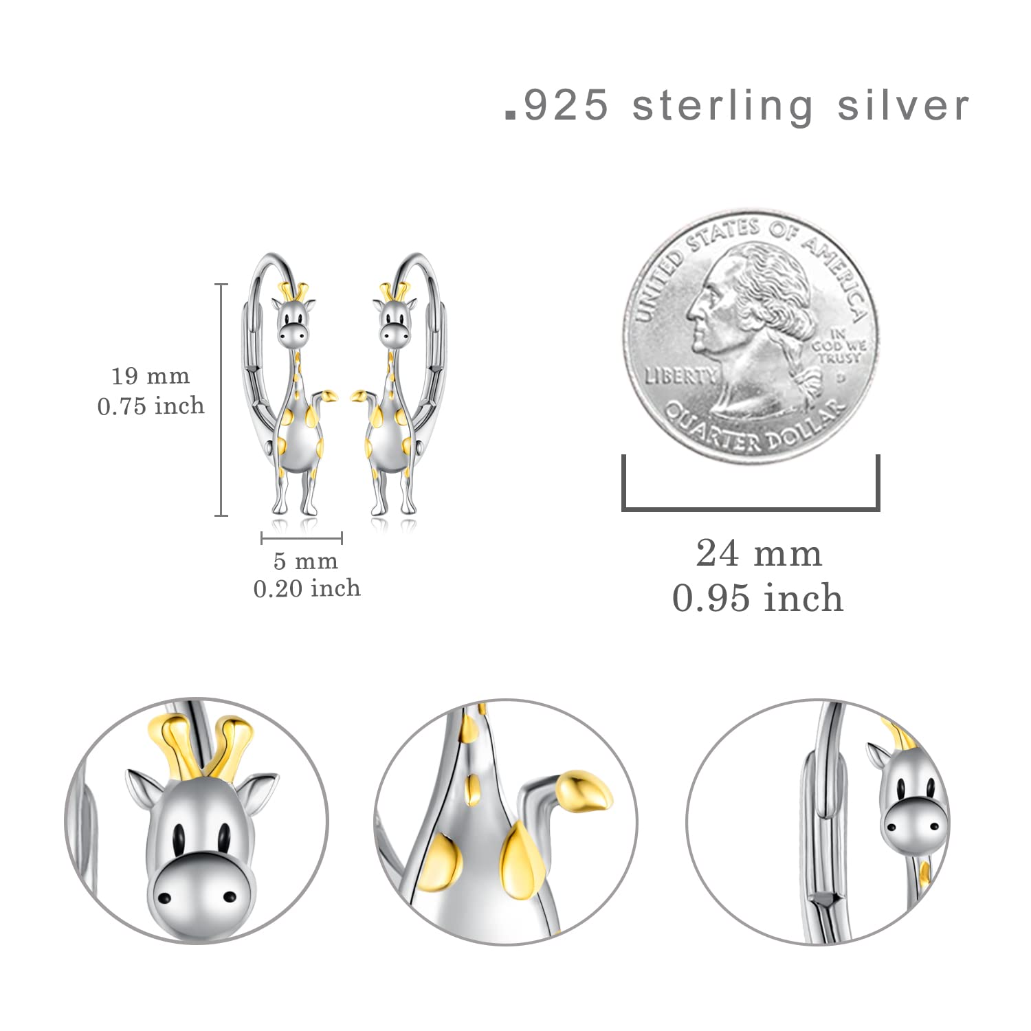 925 Sterling Silver Cute Animal Hoop Earrings - Cow/Fox/Koala/Giraffe Huggie Earrings for Women | Perfect Jewelry Gift for Animal Lovers | Great for Casual Wear, Date Nights & Special Occasions