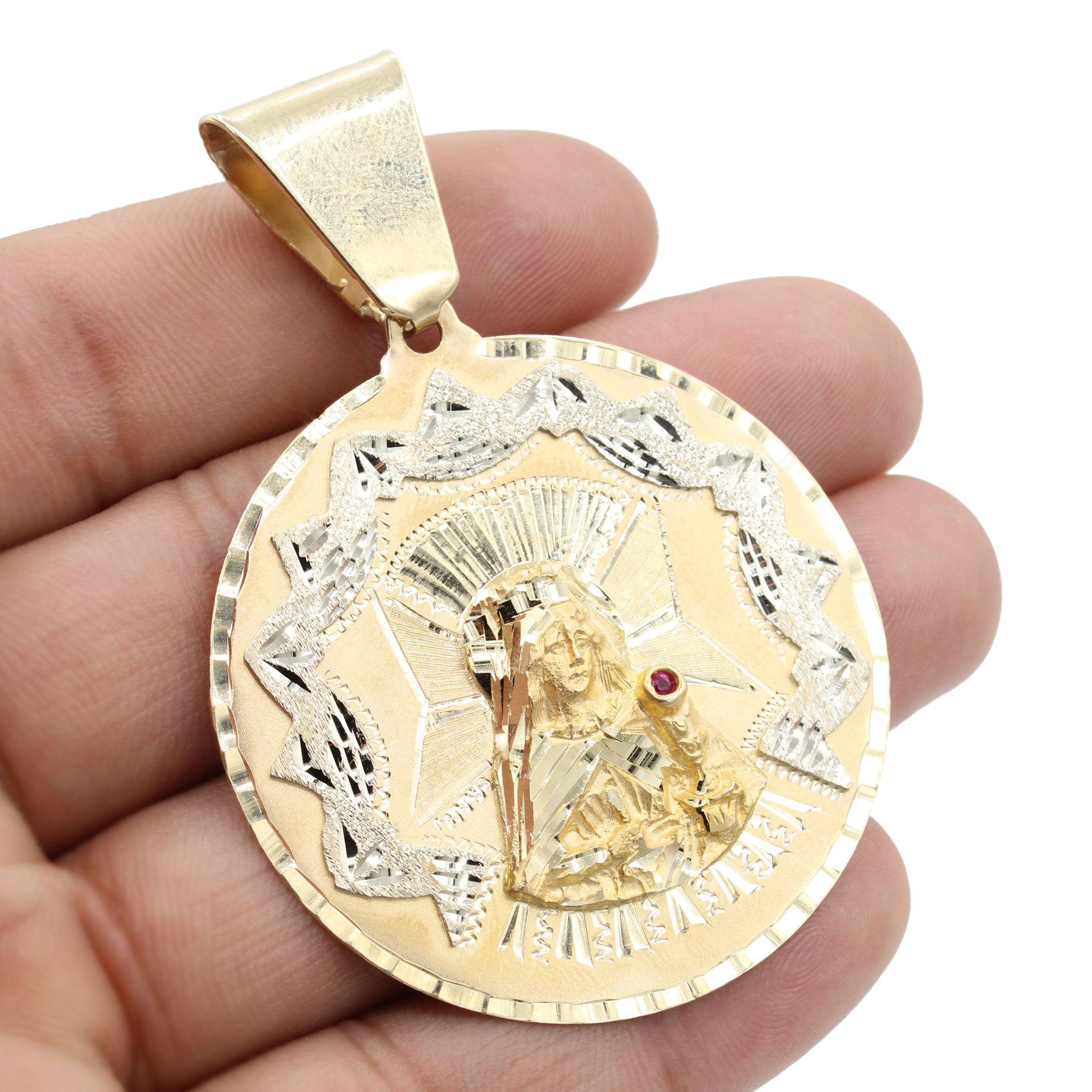 14K Gold Round Virgin CZ Pendant Necklace - 2.8 Inch Elegant Jewelry for Women | Perfect Gift for Birthday, Anniversary & Special Occasions