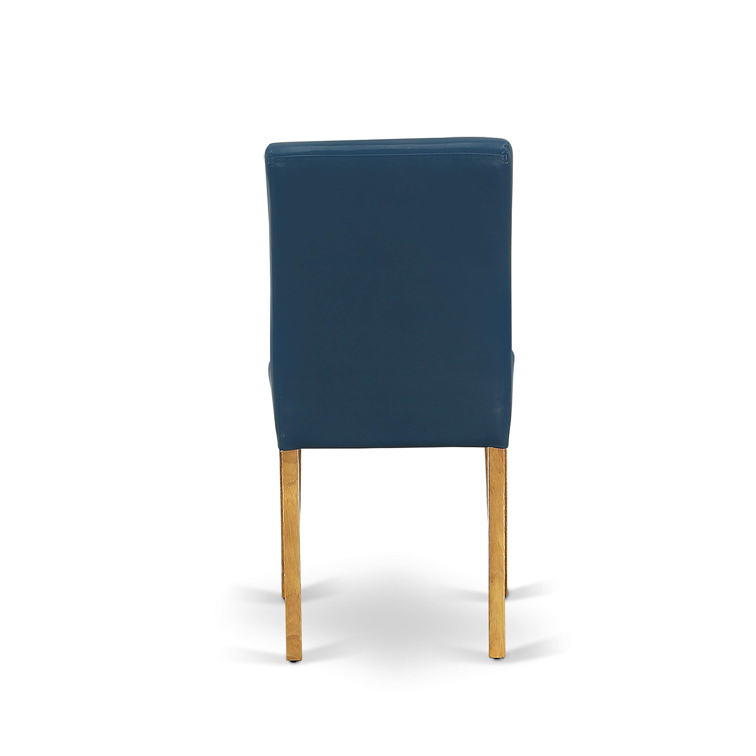 East West Furniture 3 Piece Dining Room Set - Round Pedestal Table & 2 Oasis Blue Faux Leather Chairs, 30x30 Inch, Oak - Perfect for Small Spaces, Breakfast Nooks & Cozy Apartments