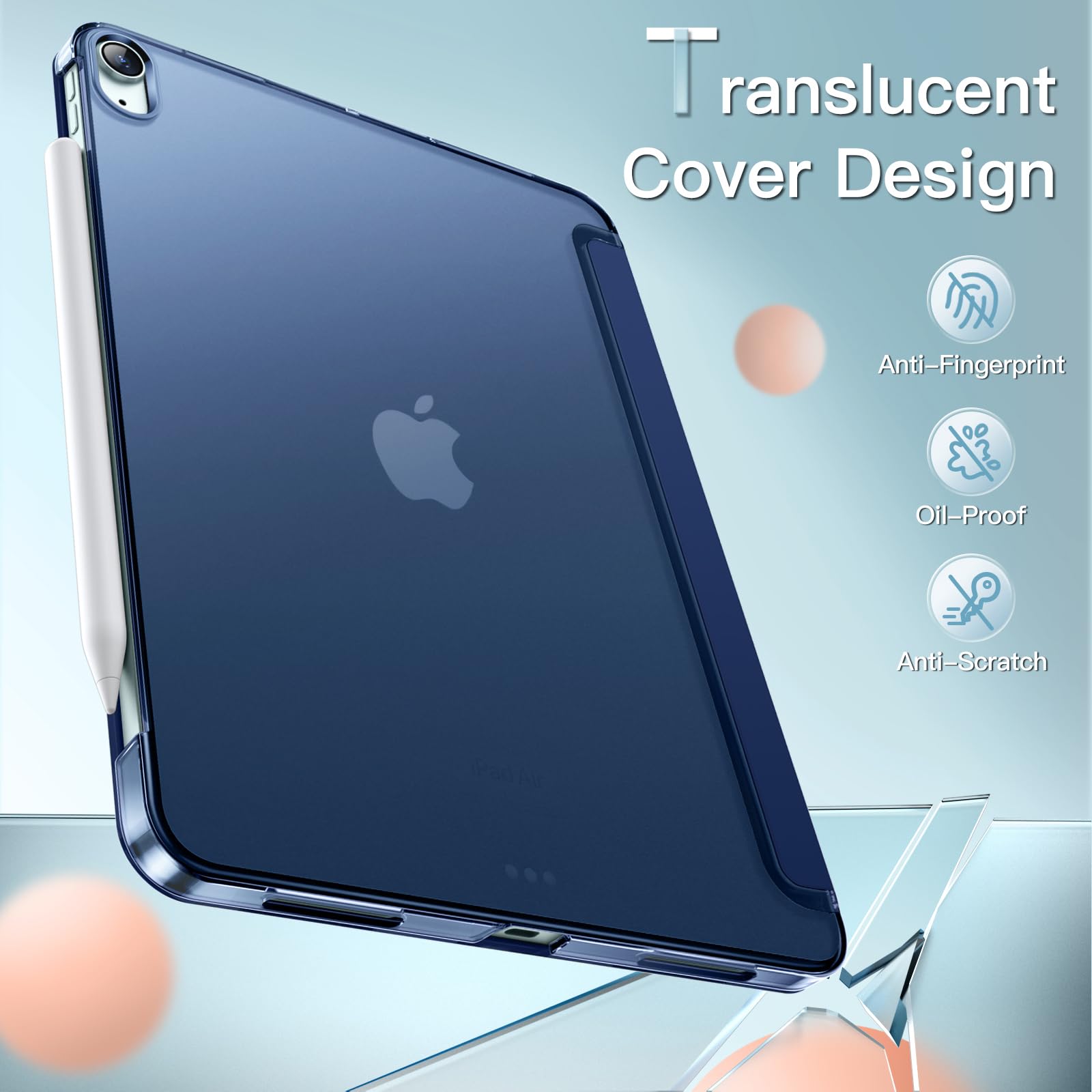 JETech Slim Stand Hard Back Shell Case for iPad Air 11-Inch M3/M2 (2025/2024) & iPad Air 5 (2022 10.9-Inch) - Auto Wake/Sleep Protective Cover (Navy Blue) - Perfect for Work, Travel & Home Use