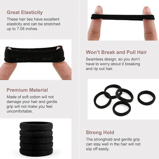 O'pique No Damage Hair Ties - Soft Cotton Seamless Ponytail Holders for Thick Heavy & Curly Hair - Gentle Hair Bands (Pack of 1, Grey) - Perfect for Workouts, Yoga, and Everyday Styling