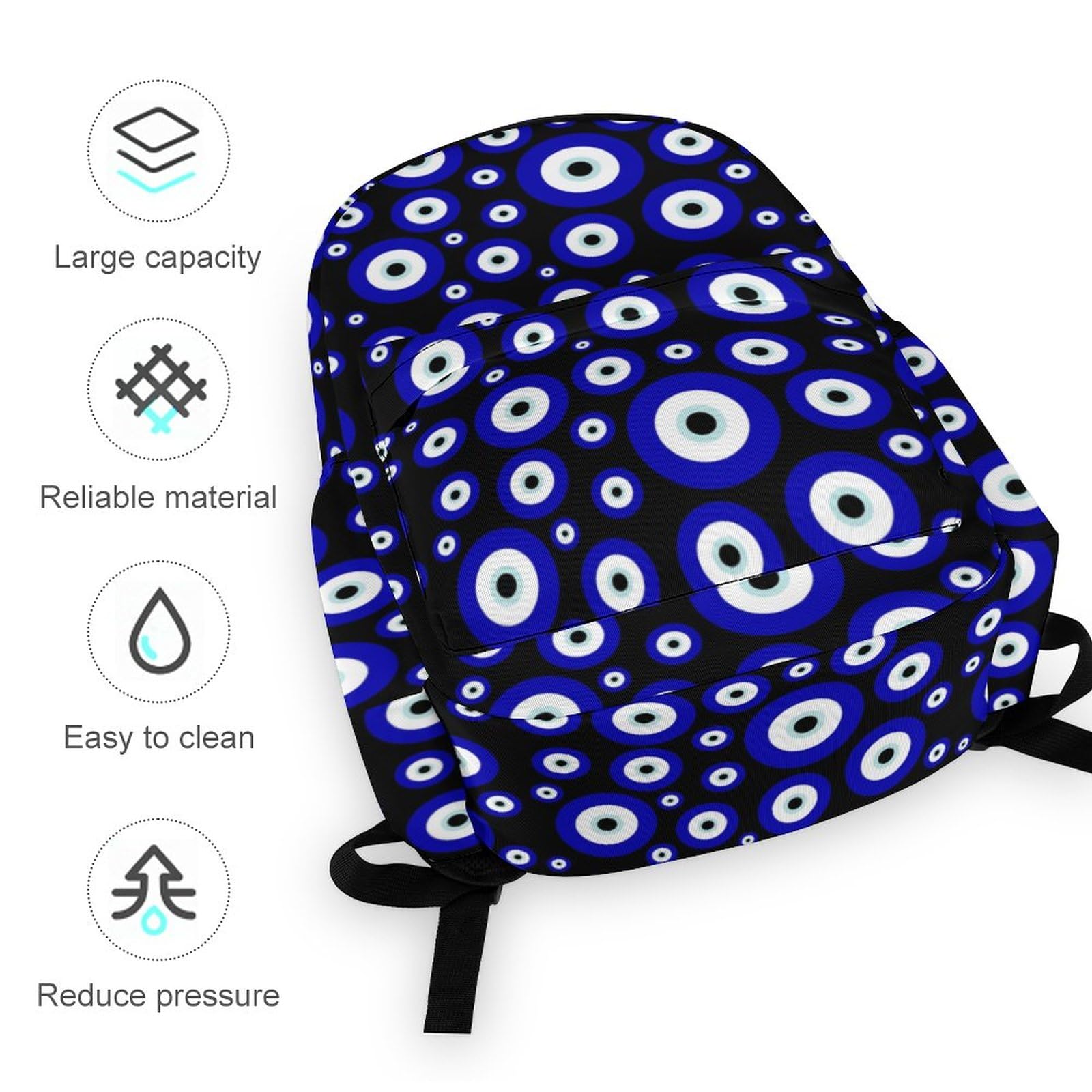 Menriaov Blue Evil Eye Backpack - Waterproof Laptop Backpack for Women & Men, 15.6 Inch Daypack for School, College, Work, Travel & Outdoor Activities - Durable Bookbag with Tablet Pocket