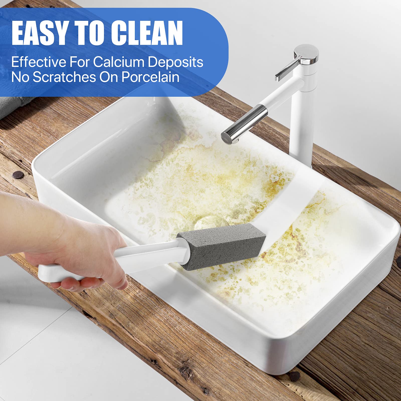 Extra Long Handle Pumice Stone Toilet Bowl Cleaner Brush - Heavy Duty Scrubber for Stubborn Stains & Hard Water Deposits - Ideal for Bathroom, Kitchen & Household Cleaning