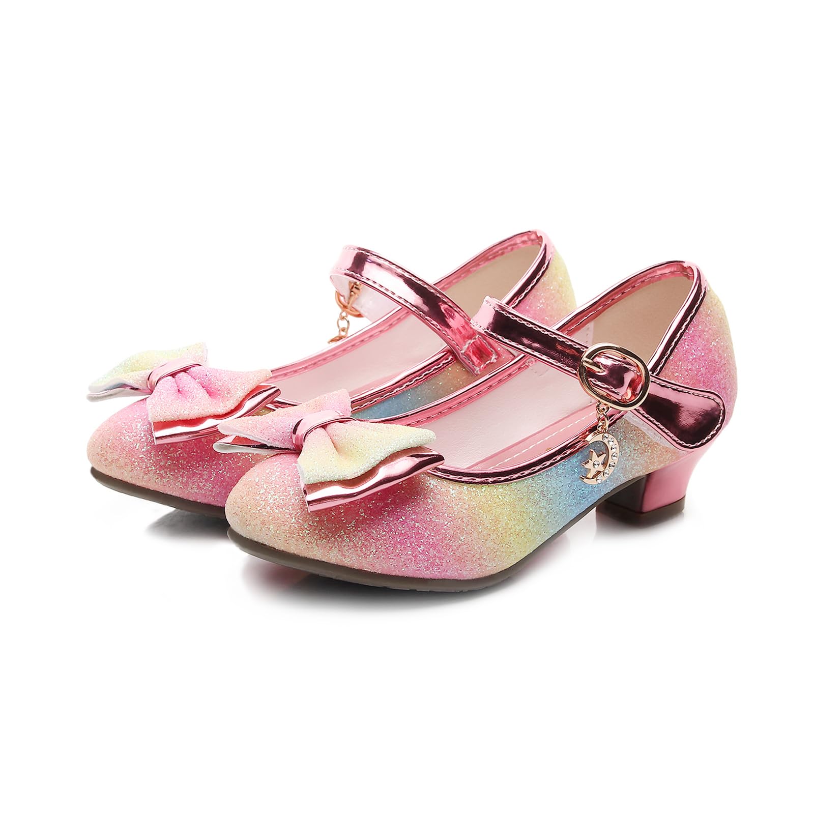 **Girls Mary Jane Dress Shoes - Glitter Bow Princess Heels for Wedding, Party & Special Occasions - Comfortable Toddler & Kid Flower Shoes**