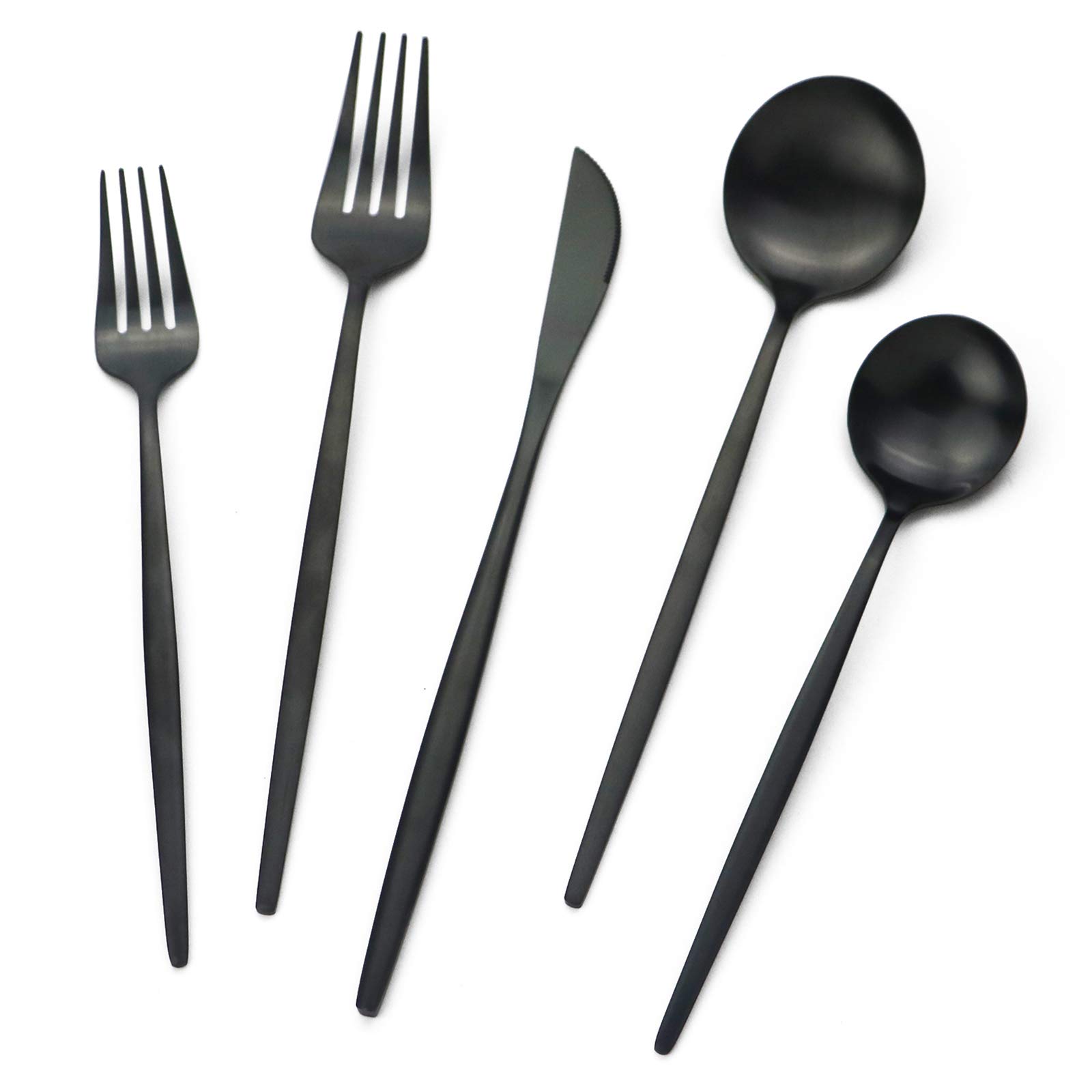 Premium 40-Piece Black Silverware Set - JASHII 304 Stainless Steel Flatware Cutlery Set for 8 (Forks, Knives, Spoons) - Matte Finish Kitchen & Restaurant Tableware - Dishwasher Safe - Perfect for Dinner Parties, Weddings & Upscale Dining